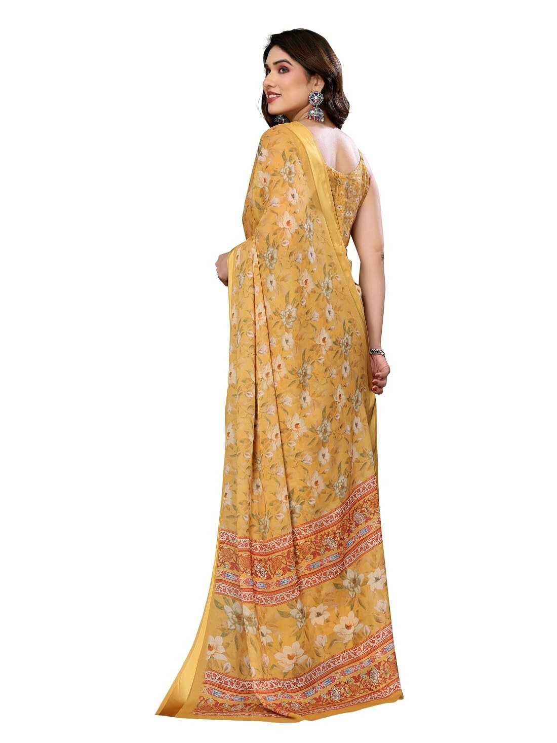 Women’s Floral Digital Printed Bright Moss Silk Sarees
