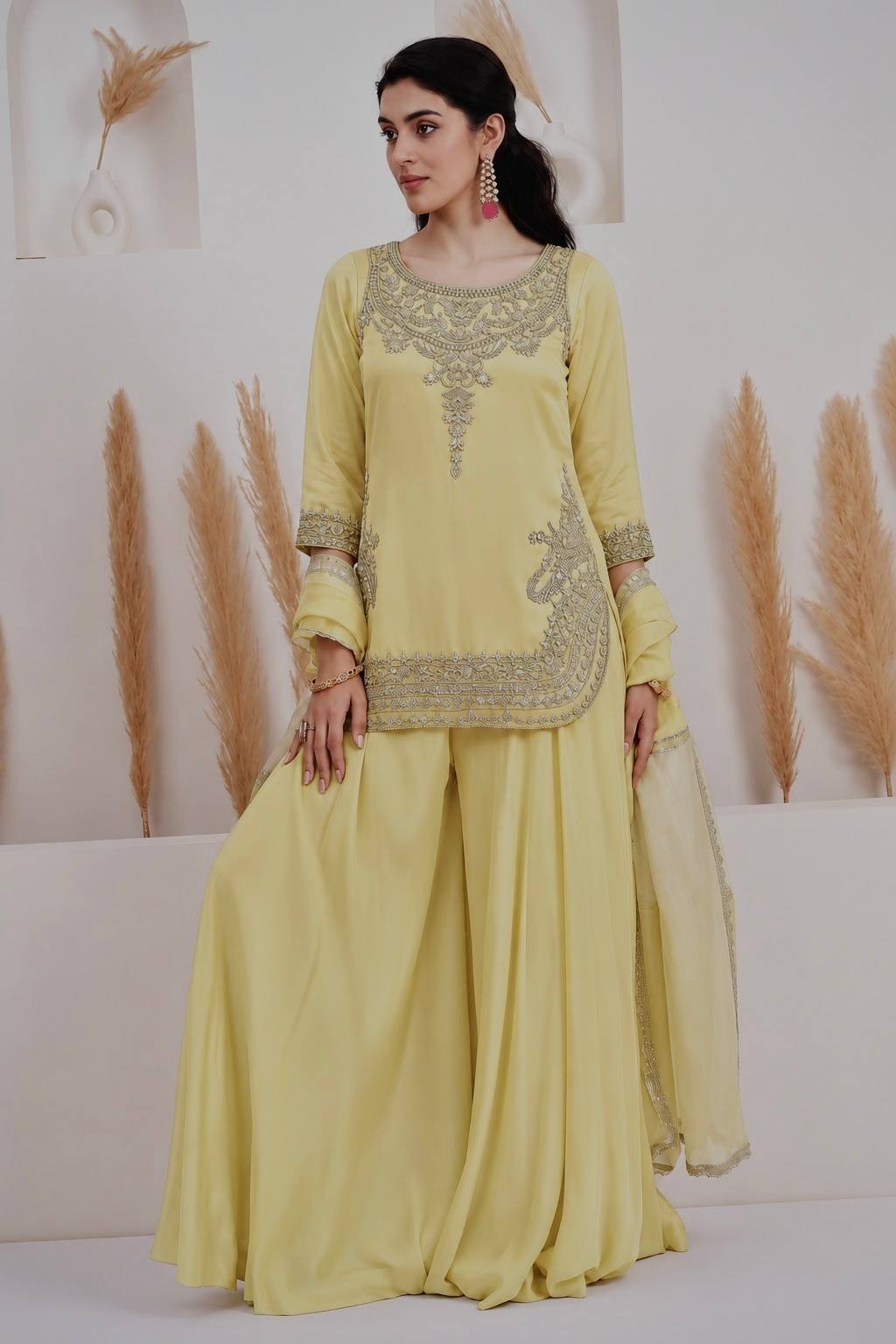 Readymade Lemon Yellow Pakistani Women”s Salwar Kameez Embroidered 3 Piece Suit