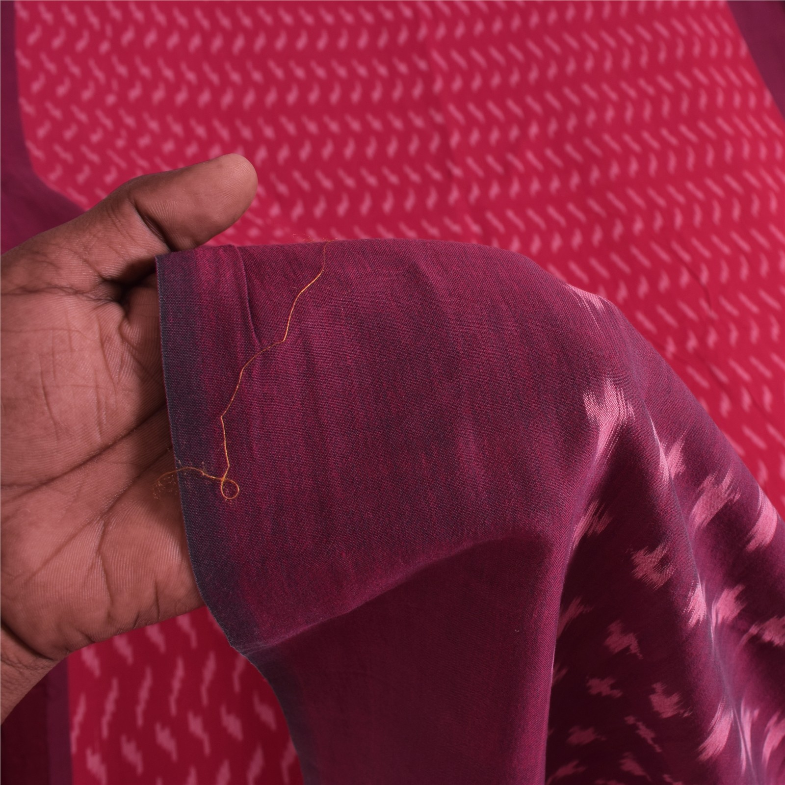 Sanskriti Vintage Sarees Red Ikat Handwoven Sambhalpuri Pure Cotton Sari Fabric