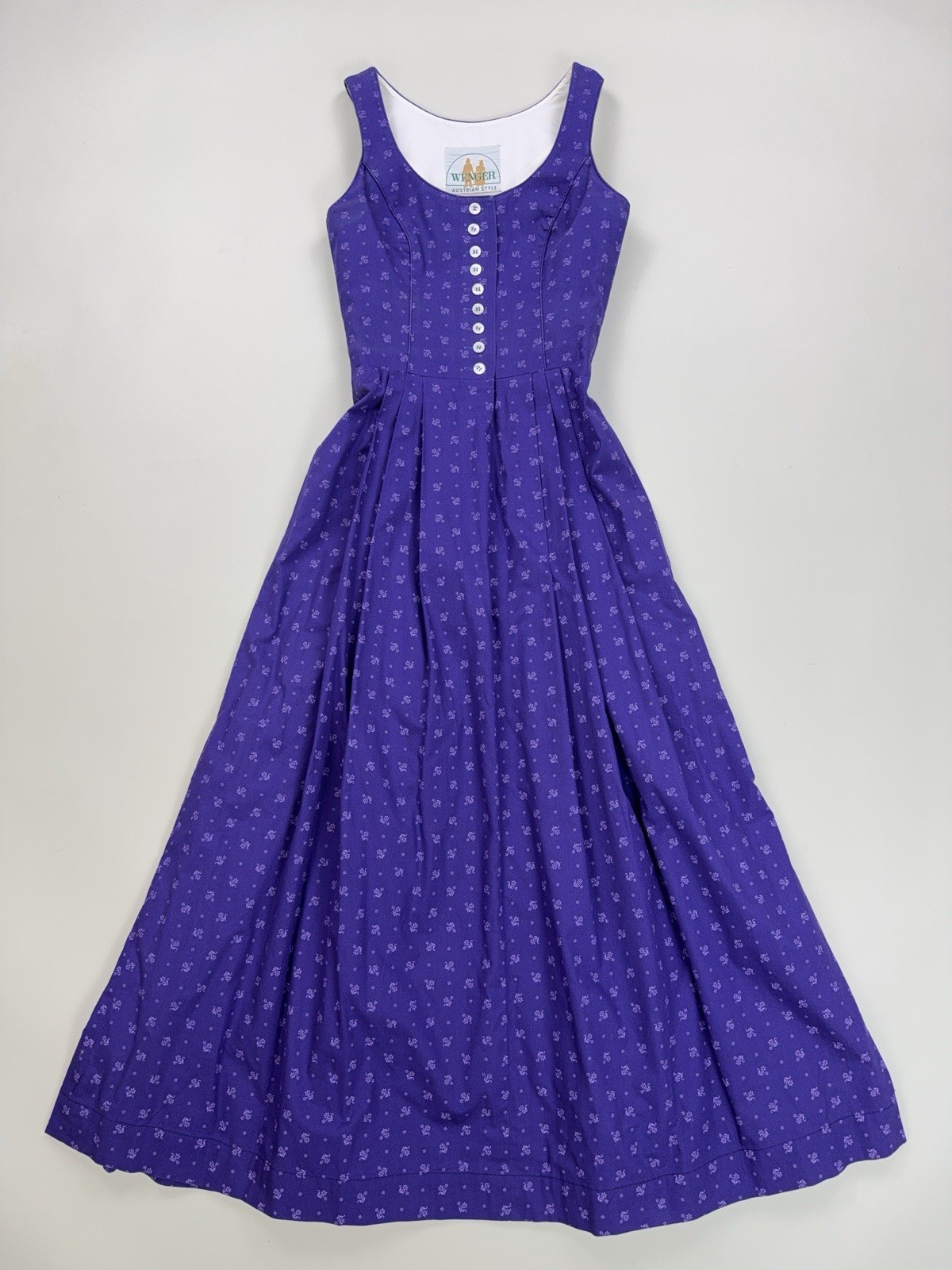 Wenger Cotton Dirndl Dress Apron Blouse Purple Green Oktoberfest XS 34