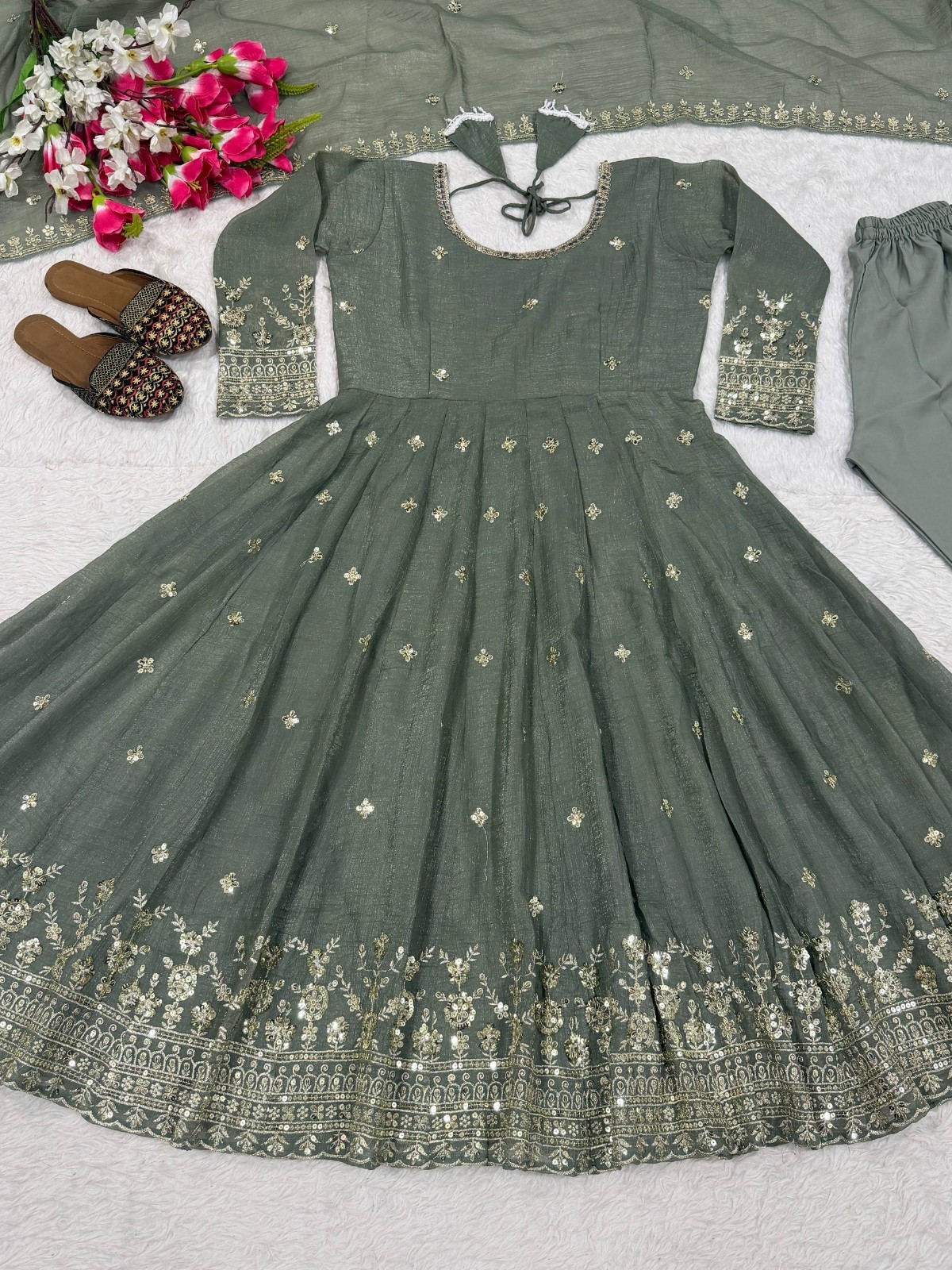 Attractive Designer Crunchy Silk Salwar Kameez With Dupatta For Women