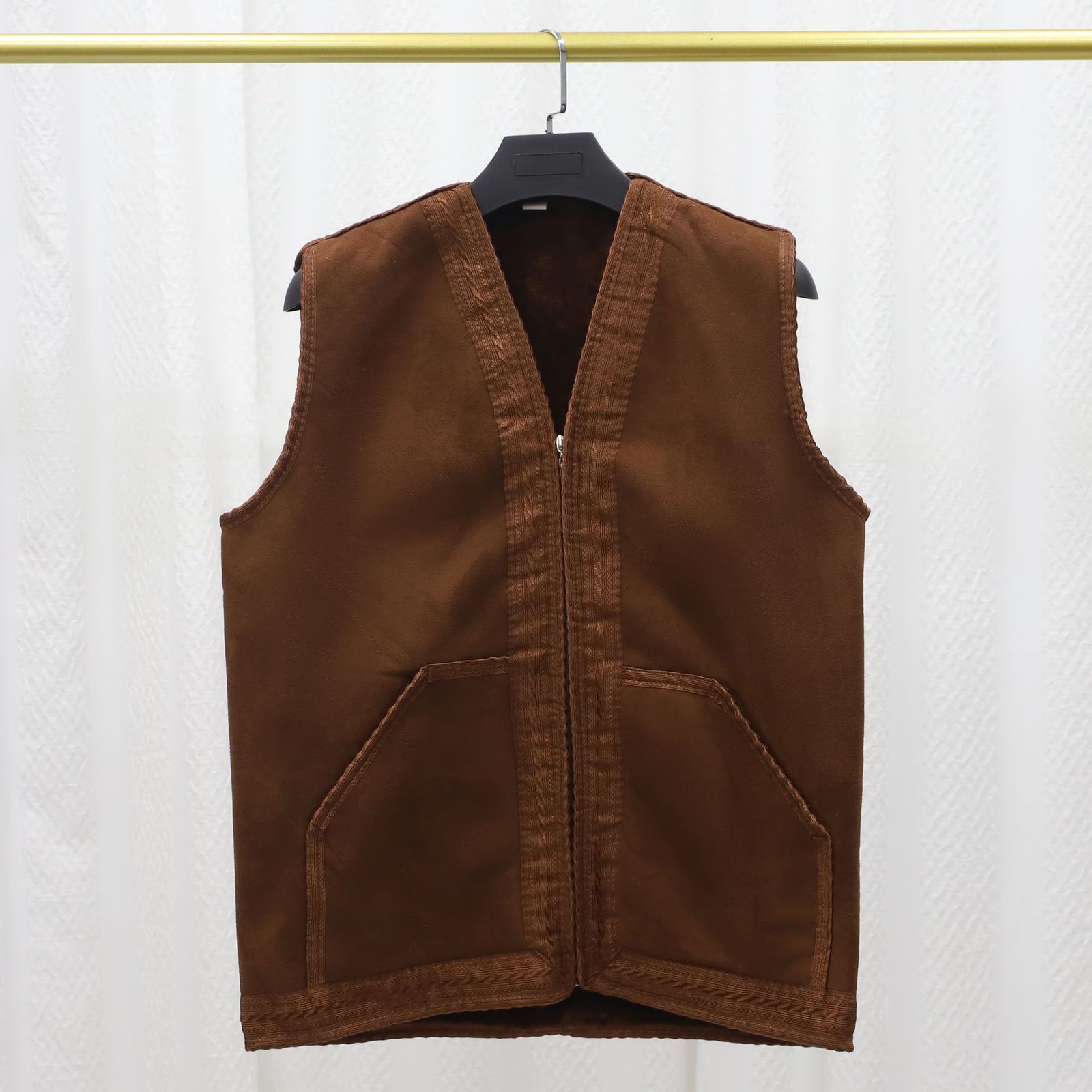 Men Winter Thick Solid Color Suede Vest Warm Formal Casual Sleeveless Waistcoat