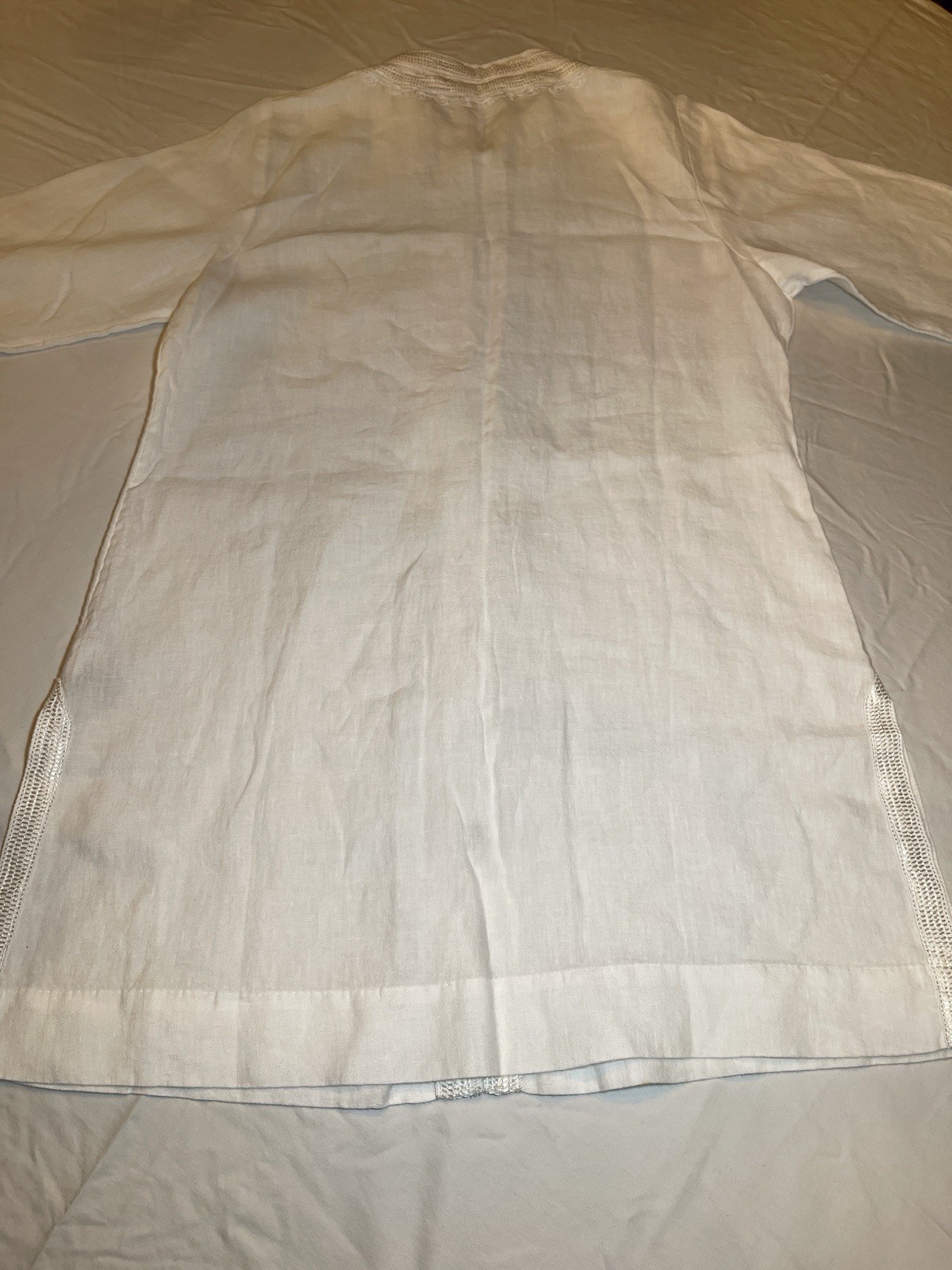 Soft Surroundings Women’s White Linen Embroidered Kurta Medium Made in India