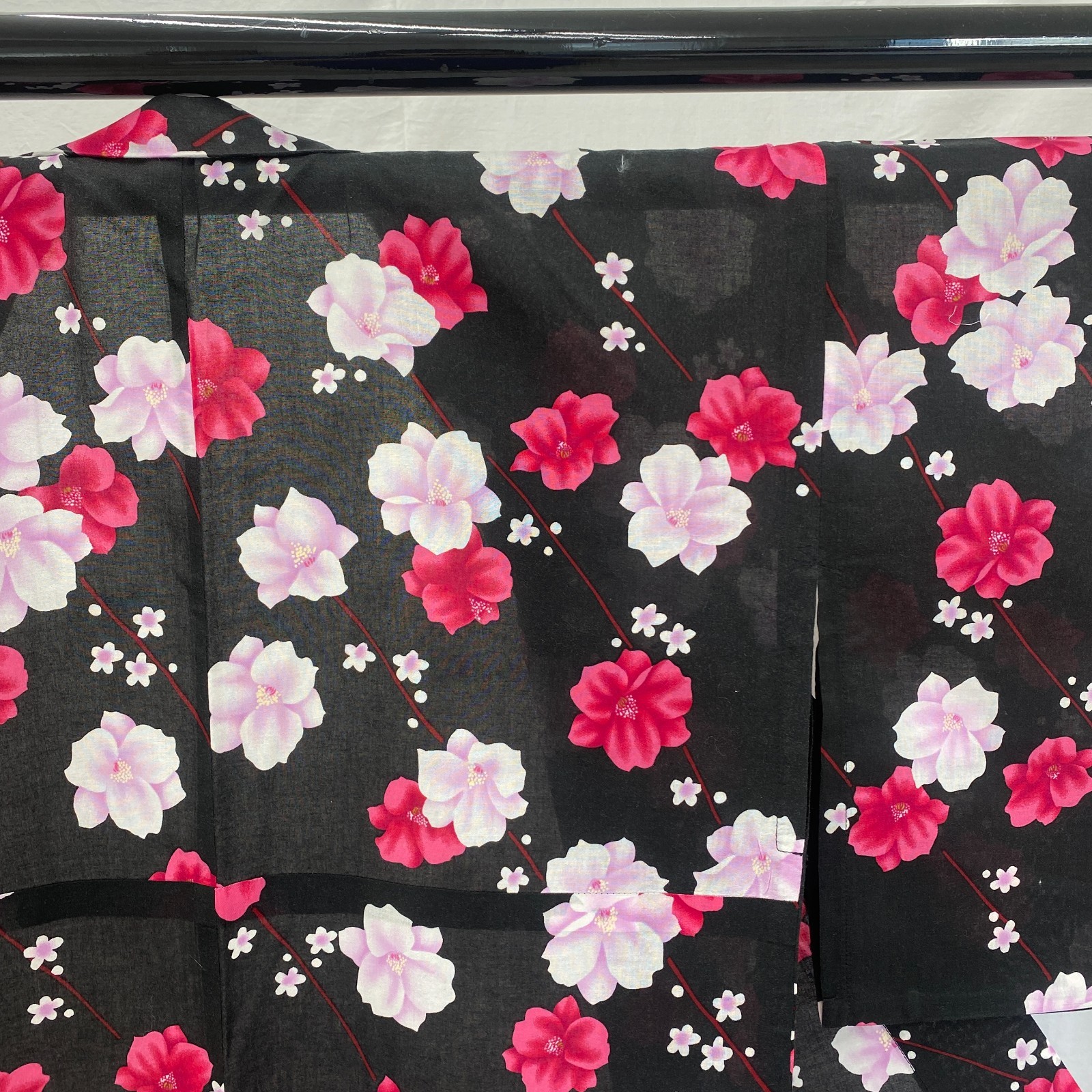 Japanese Vintage Kimono Yukata Cotton Black No Lining Traditional Length 63 in