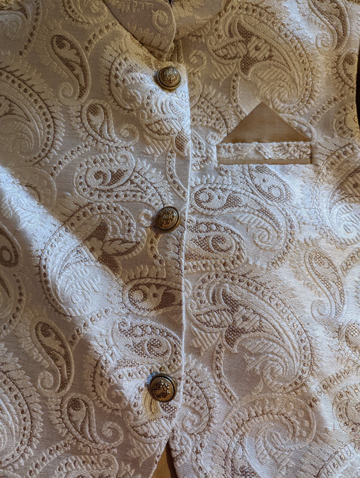 Pakistani / Indian Sherwani Jacket,Pants & shirt Cream and Gold