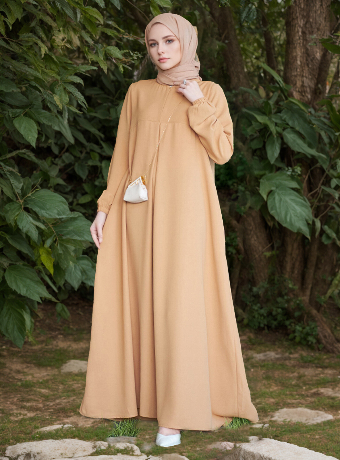 Muslim Kaftan Fashion Simple Burqa Arab Long Sleeve Abaya Ethnic Style Dress