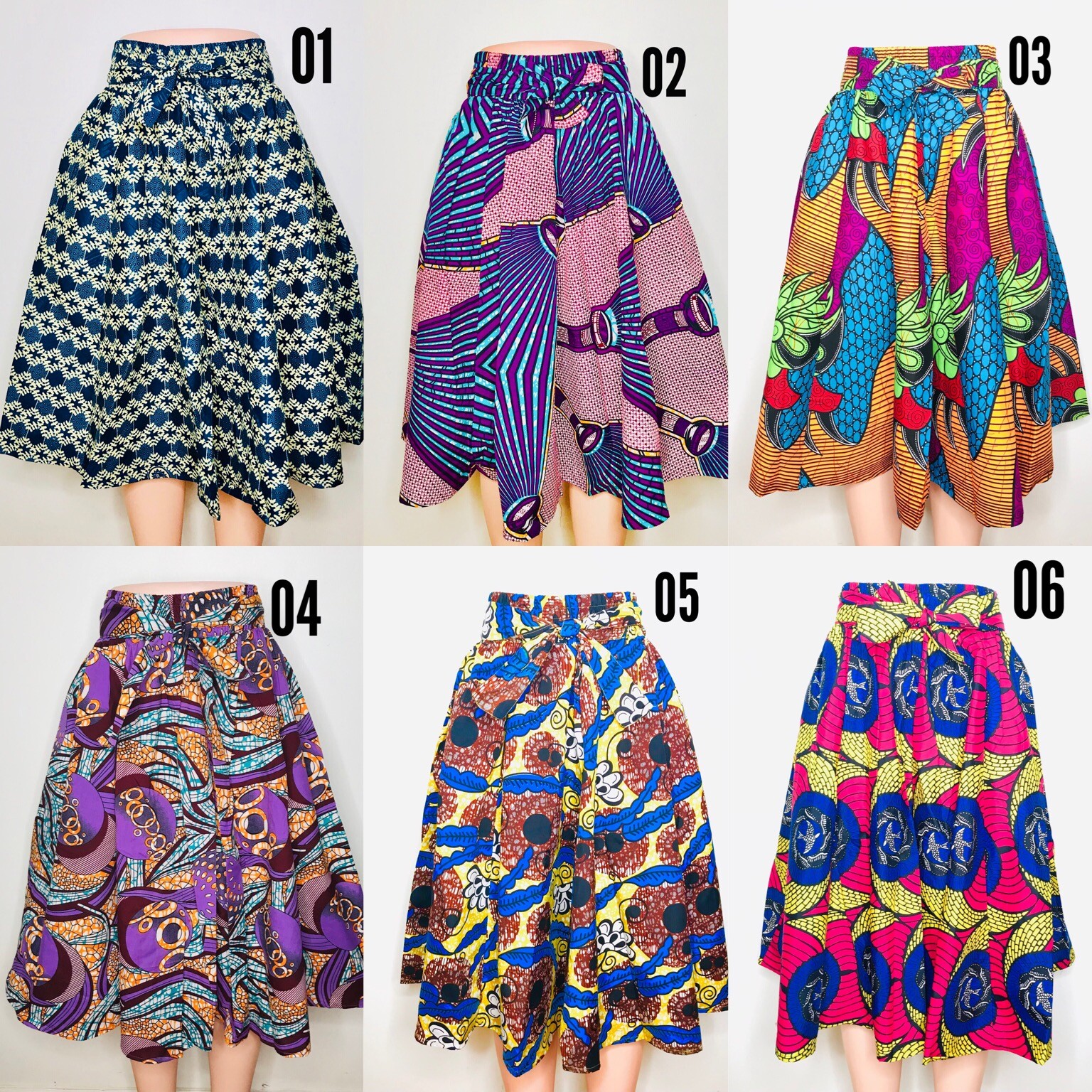 Women’s Printed African Midi Skirt WITH POCKETS One Size + HEADWRAP