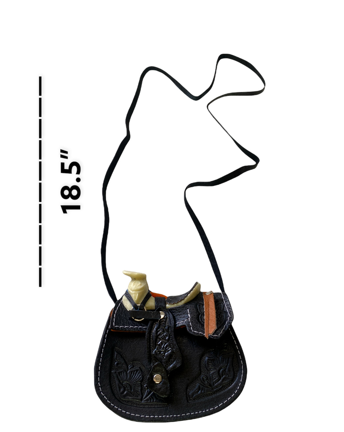 HAND TOOLED LEATHER SMALL SADDLE BAG , SADDLE BAG , CROSSBODY, 4″ X 5″ , BLACK
