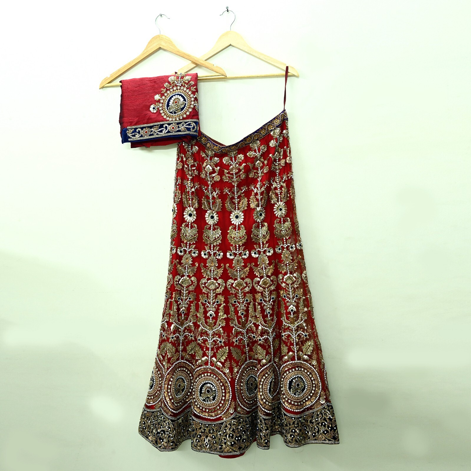 Indian Heavy Red Net Hand Embroidered Designer Anamika Khanna Lehenga 3pcs Set