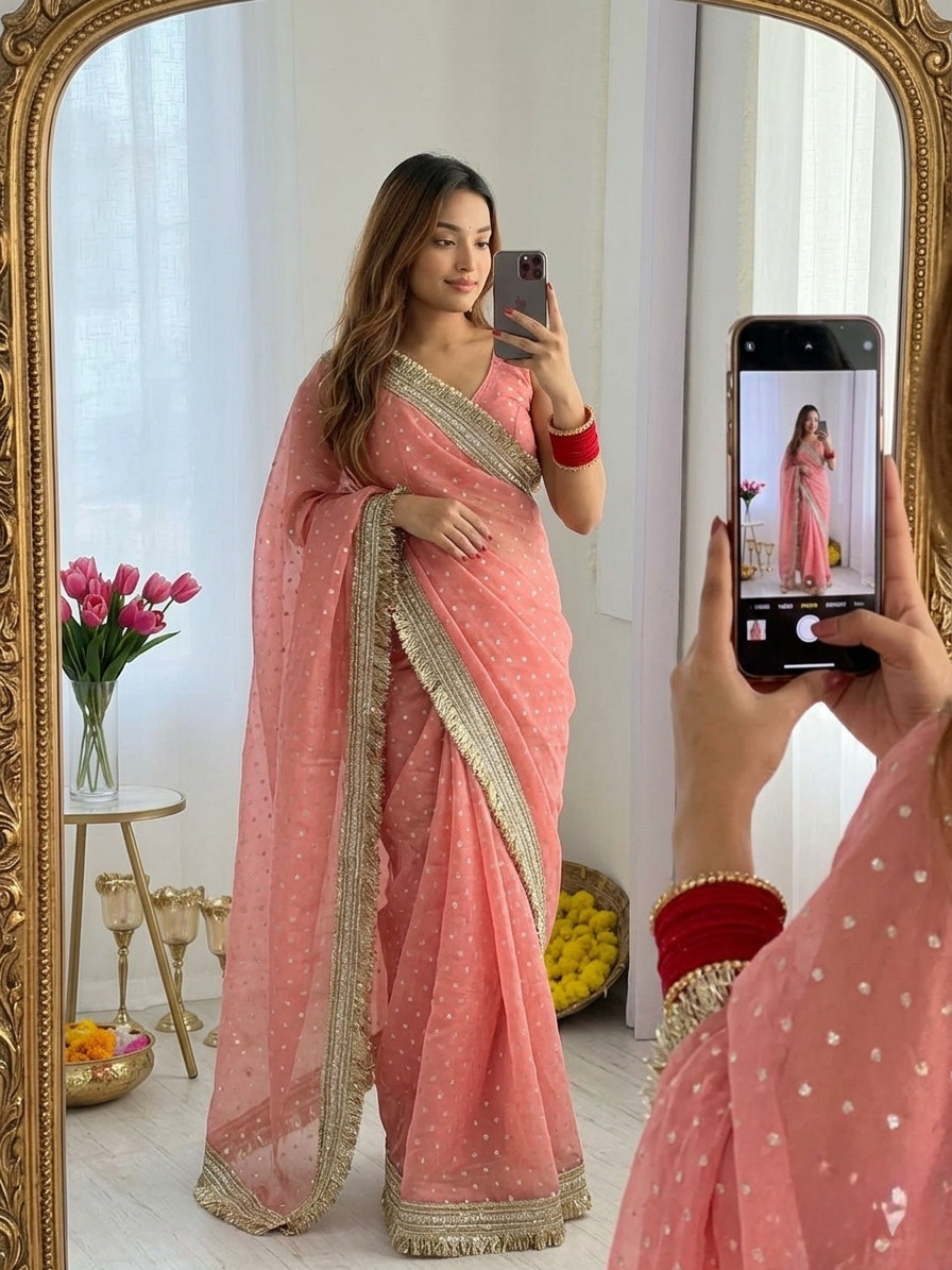 Ethnic Wedding Fancy Soft Lichi Silk Saree,Indian Traditional Style Sari Party