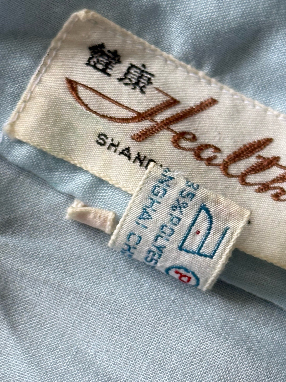 Health Label Vintage 1960s Dragon Asian Light Blue Embroidered Kimono Robe