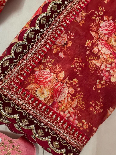 New Red Khadi Organza Lehenga And Mulberry Silk Blouse With Dupatta For Wedding