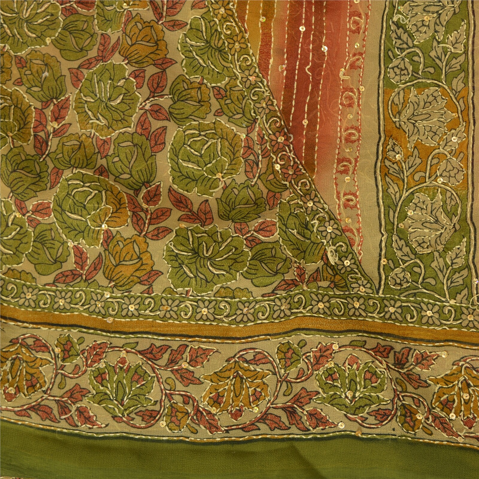 Sanskriti Vintage Sarees Art Silk Hand Beaded Kantha Premium Sari Craft Fabric