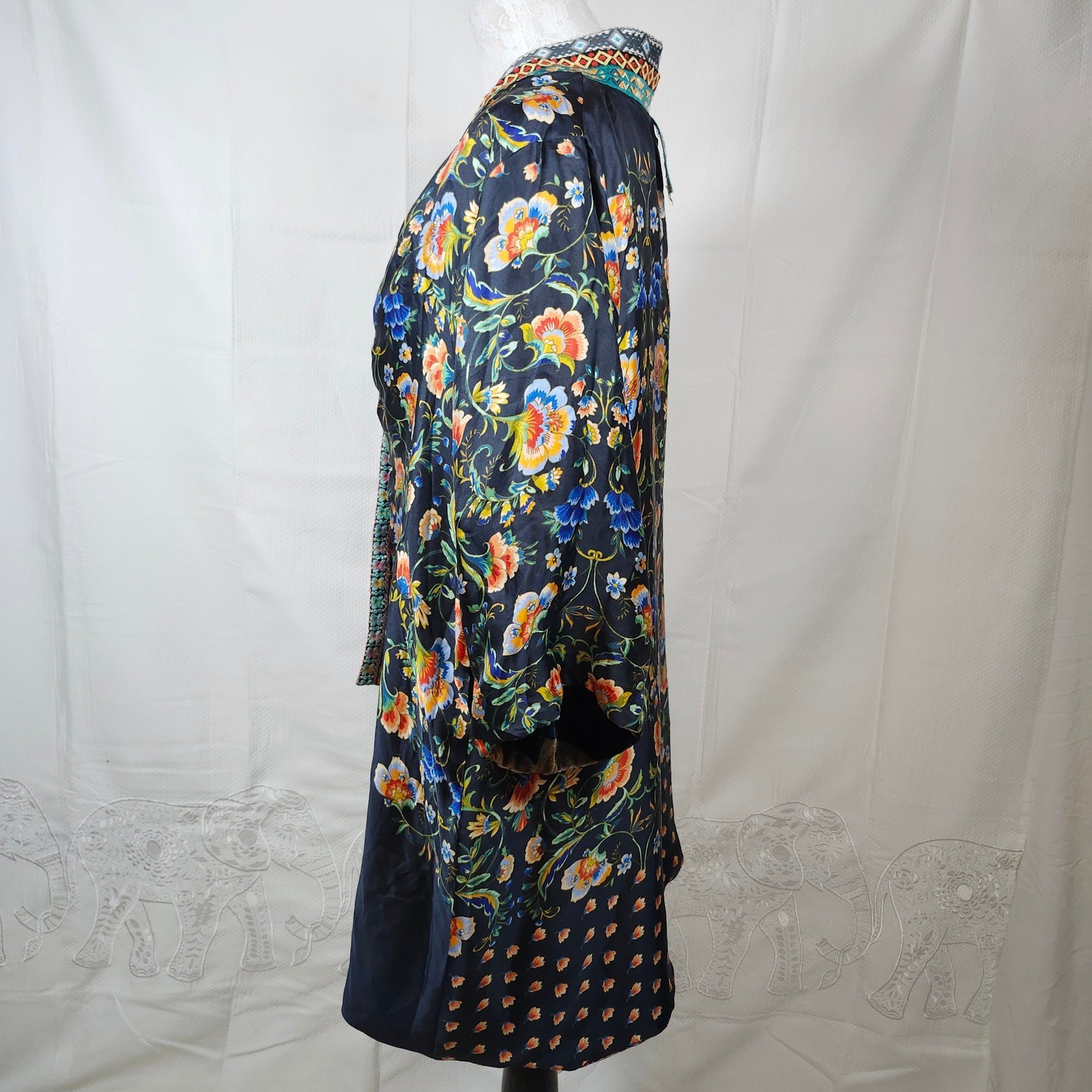 Johnny Was Reversible Silk Blend Kimono Jacket Floral Velvet Trim XS