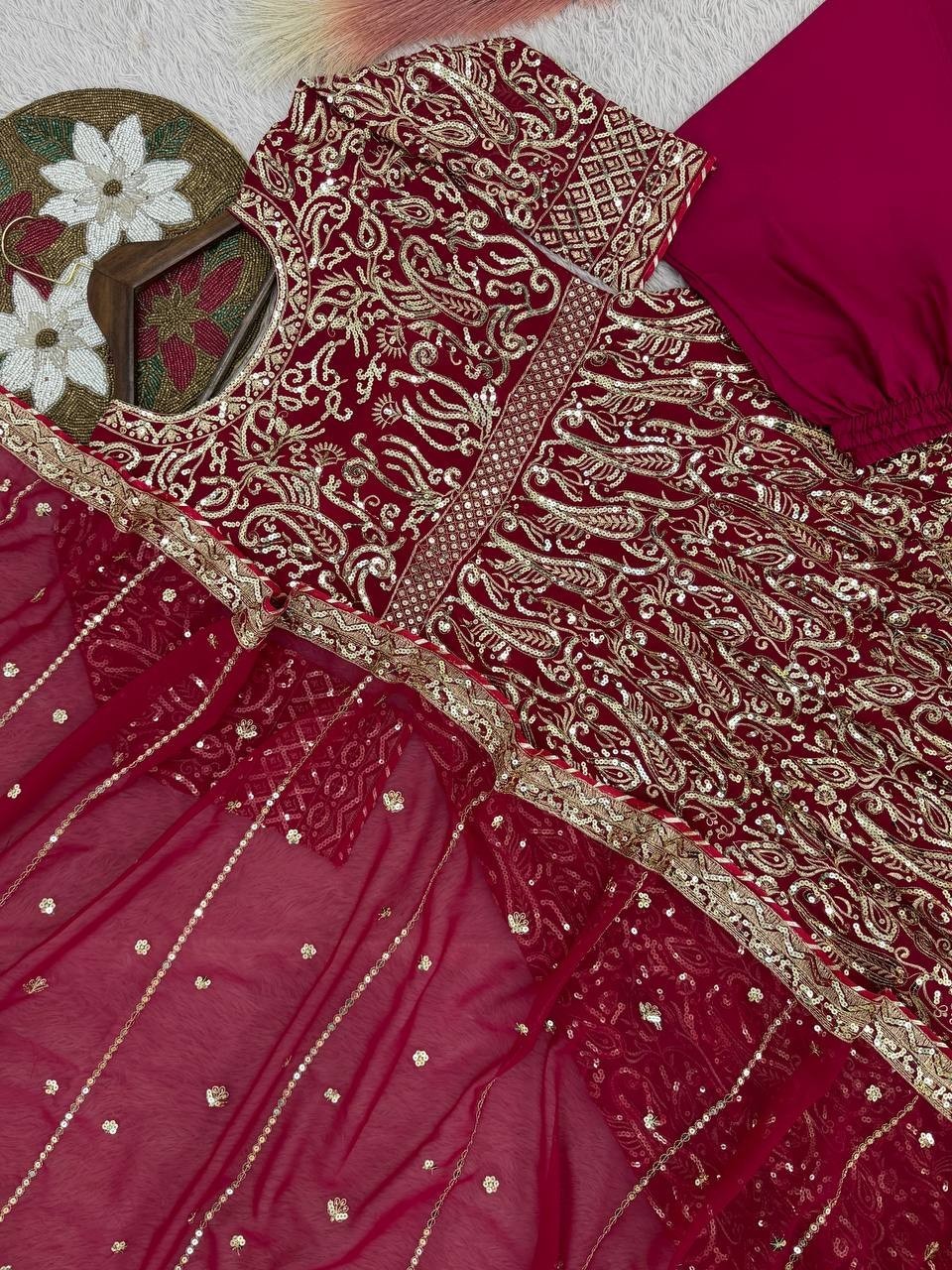 Maroon Anarkali Gown Pakistani Dress Salwar Kameez Ready To Wear Wedding Party L