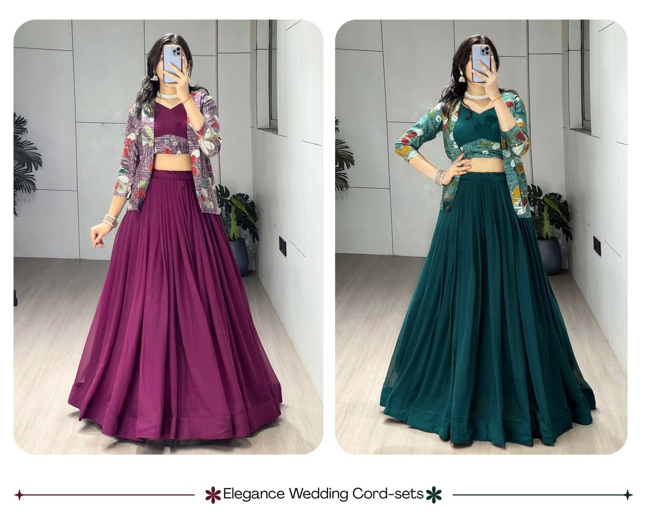 Premium Georgette Lehenga Choli With Chanderi Koti Jacket Party Wear