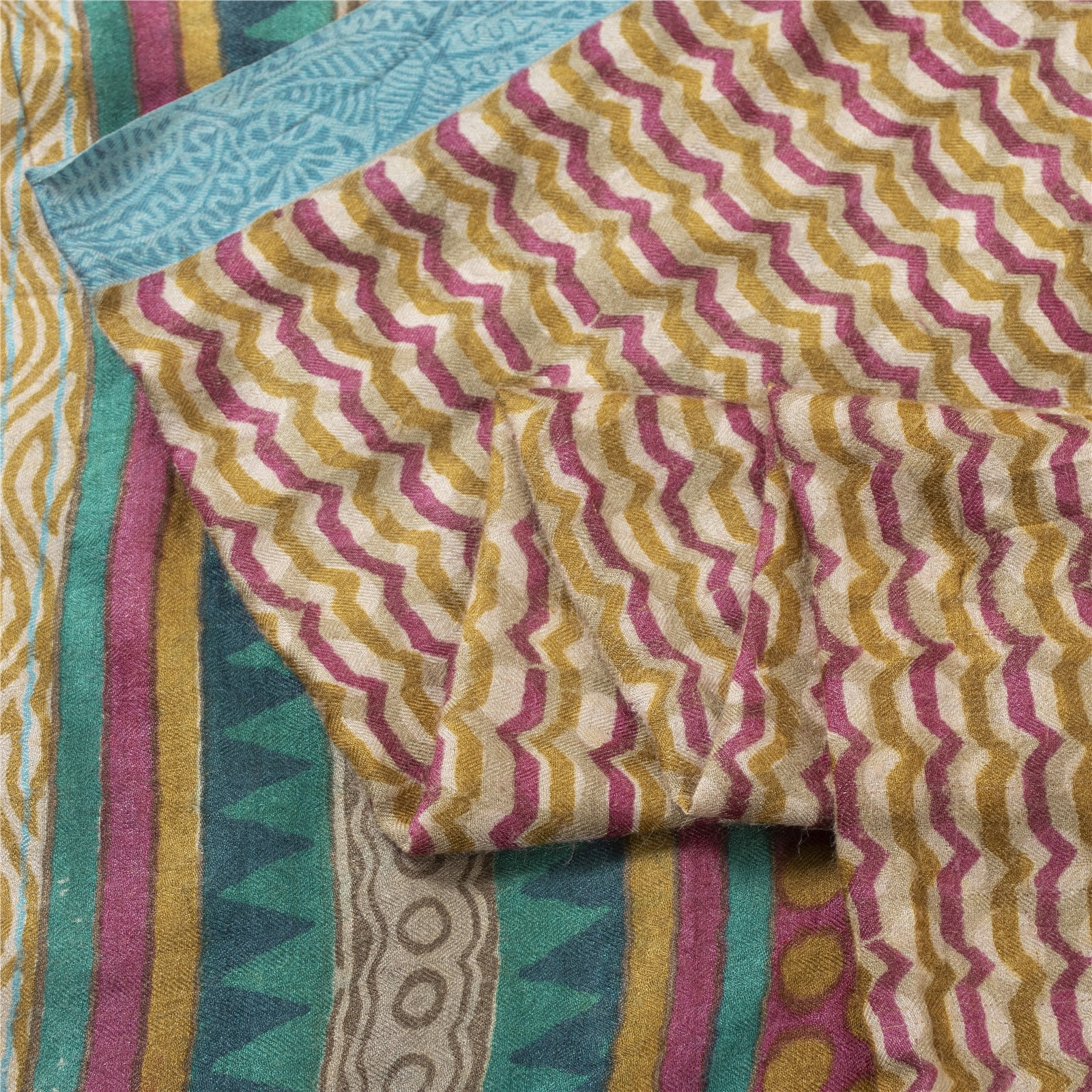 Sanskriti Vintage Sari 100% Pure Woolen Geometric Print 6Yd Sarees For Crafters