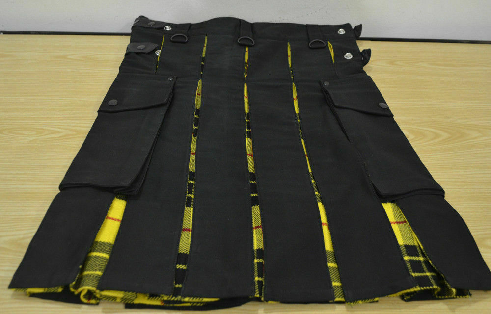 New Modern McLeod of Lewis Tartan & Black Cotton Tactical Scottish Hybrid Kilts