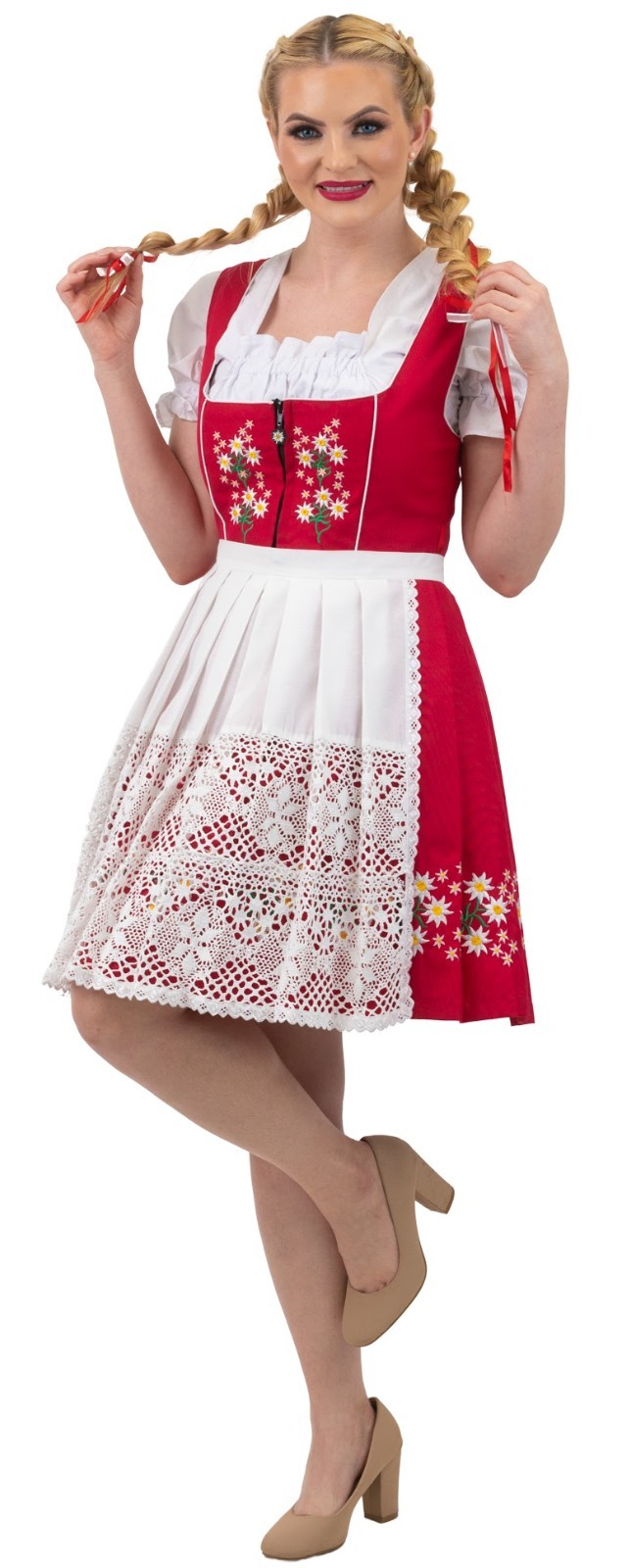 XS 2 German Dirndl Dress EMBROIDERED Short Oktoberfest COTTON Party 3 PIECE SET