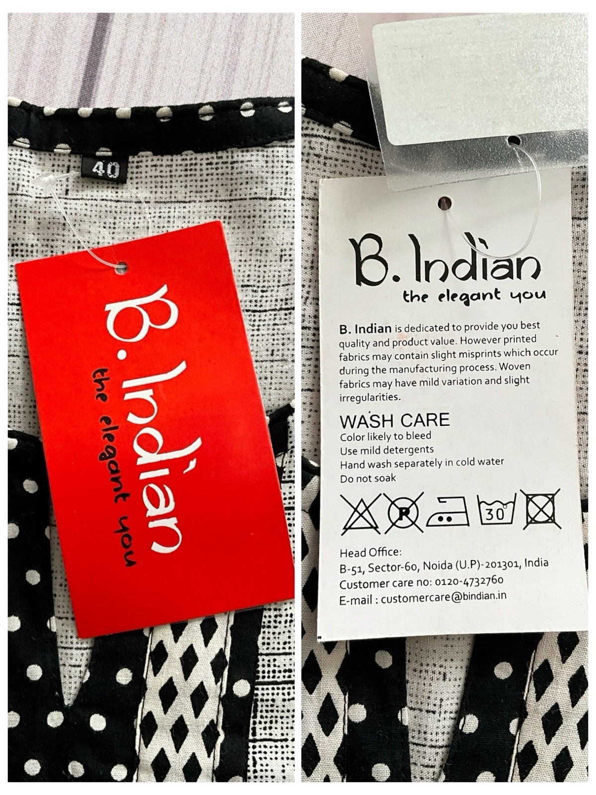 NWT B. Indian Women’s Long Printed Kurta 3/4-Sleeves, Size M