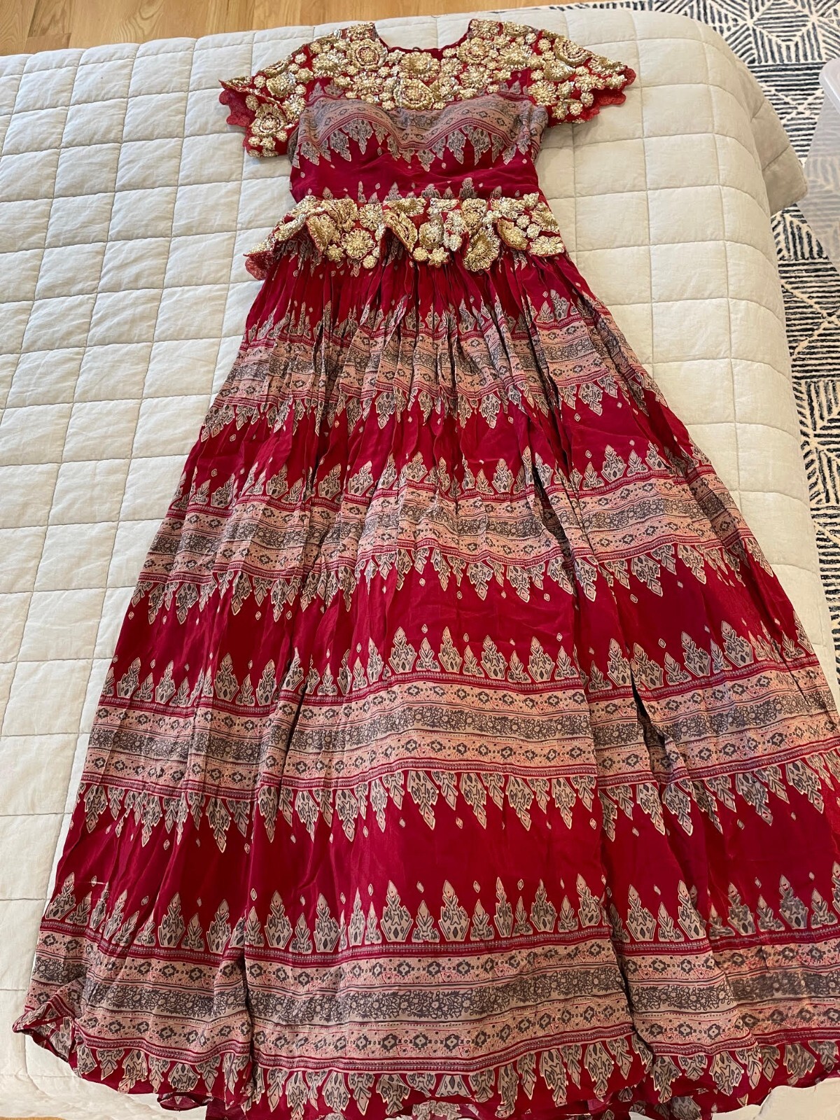 Indian Designer Bhumika Sharma Original Red Peplum Crepe Silk Gown Size Small
