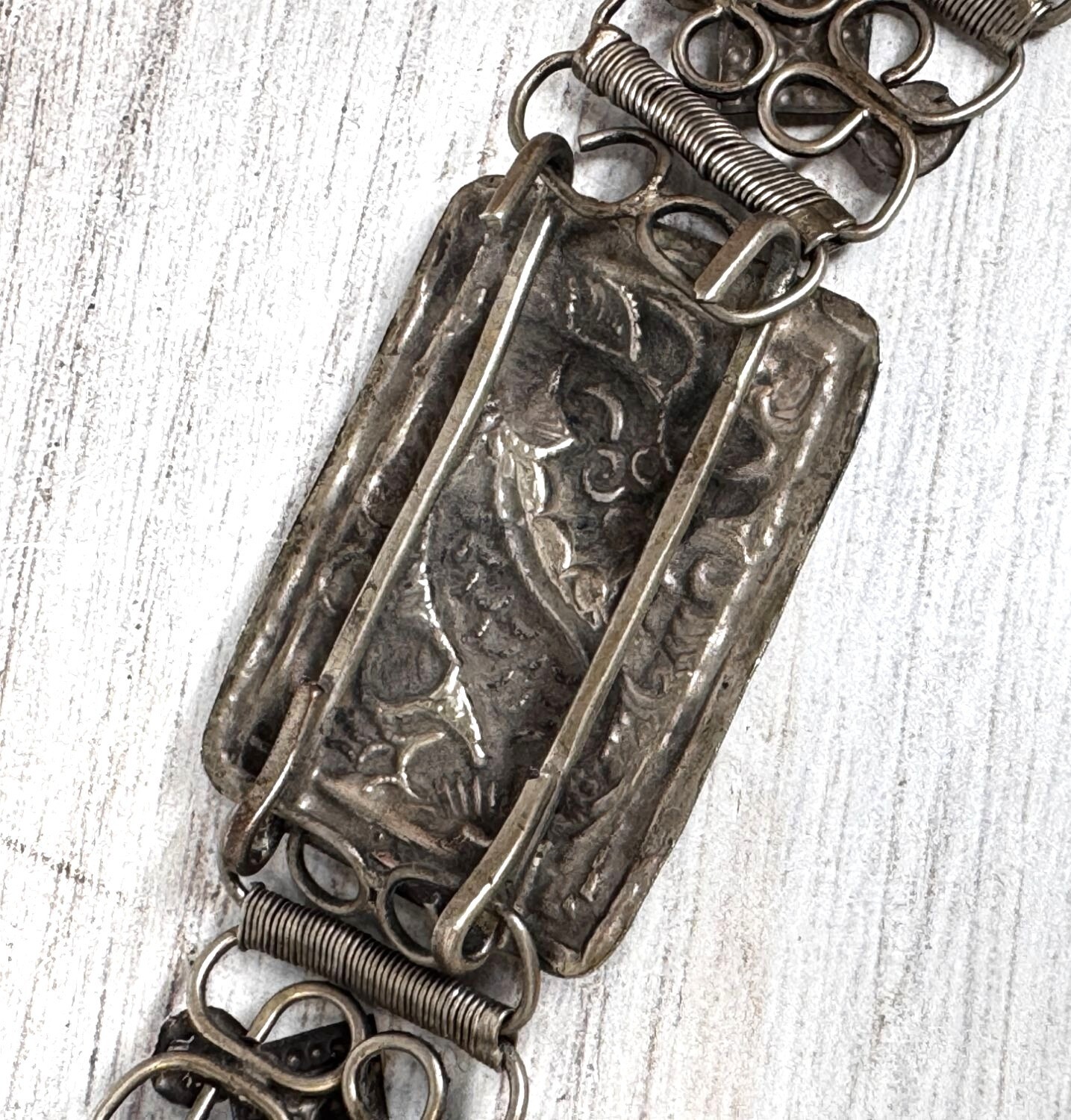Vintage Chinese Asian Dragon Silver Toned Belt Buckle Filigree Belt