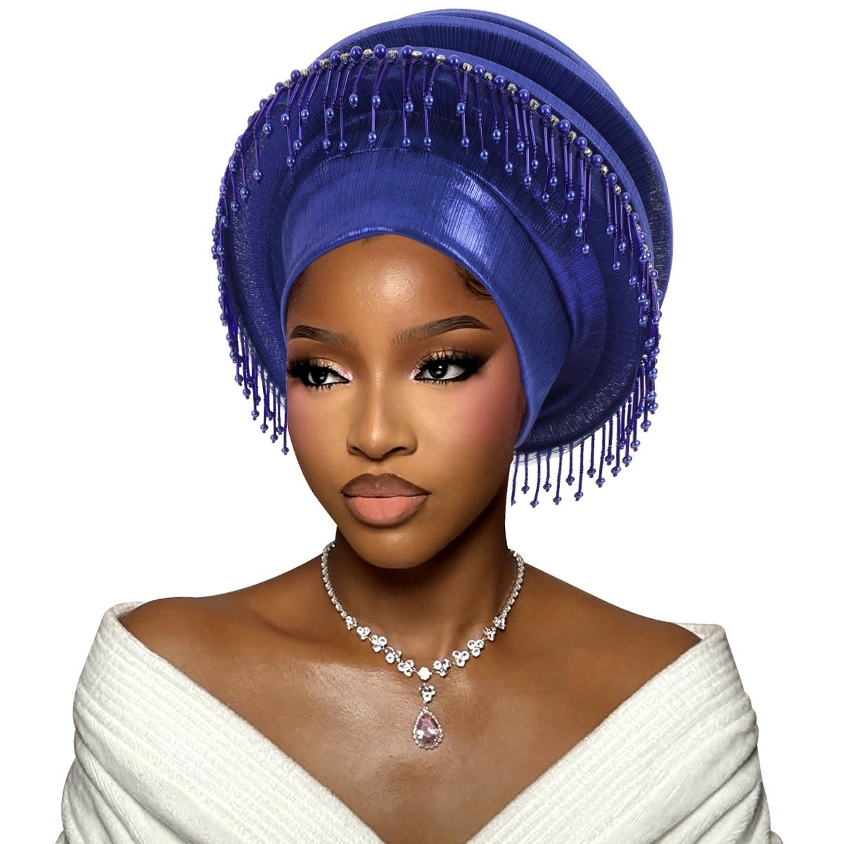 Women Nigerian African Turban Multi-Layer Bonnet Cap Headwear Headtie Tassel Hat