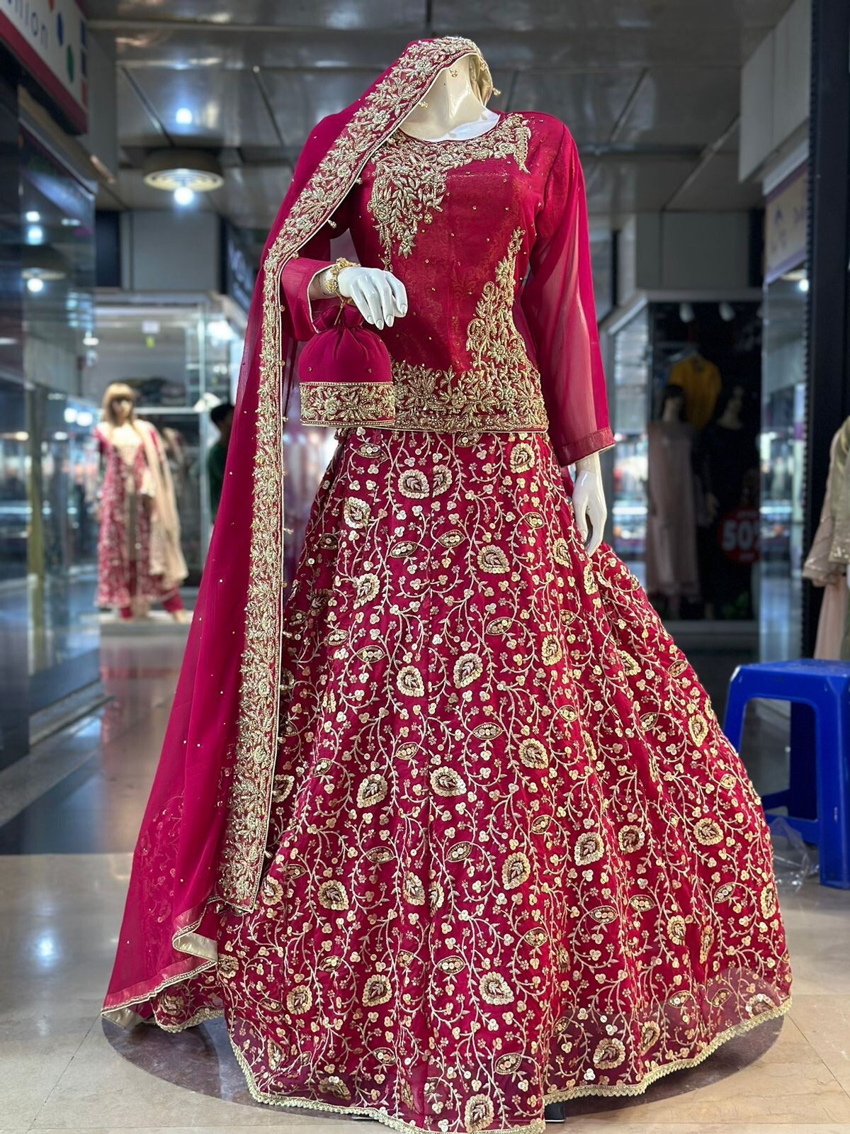 Pakistani Bridal Collection Heavy Handwork Shirt, Dupatta,Lehnga With Potli