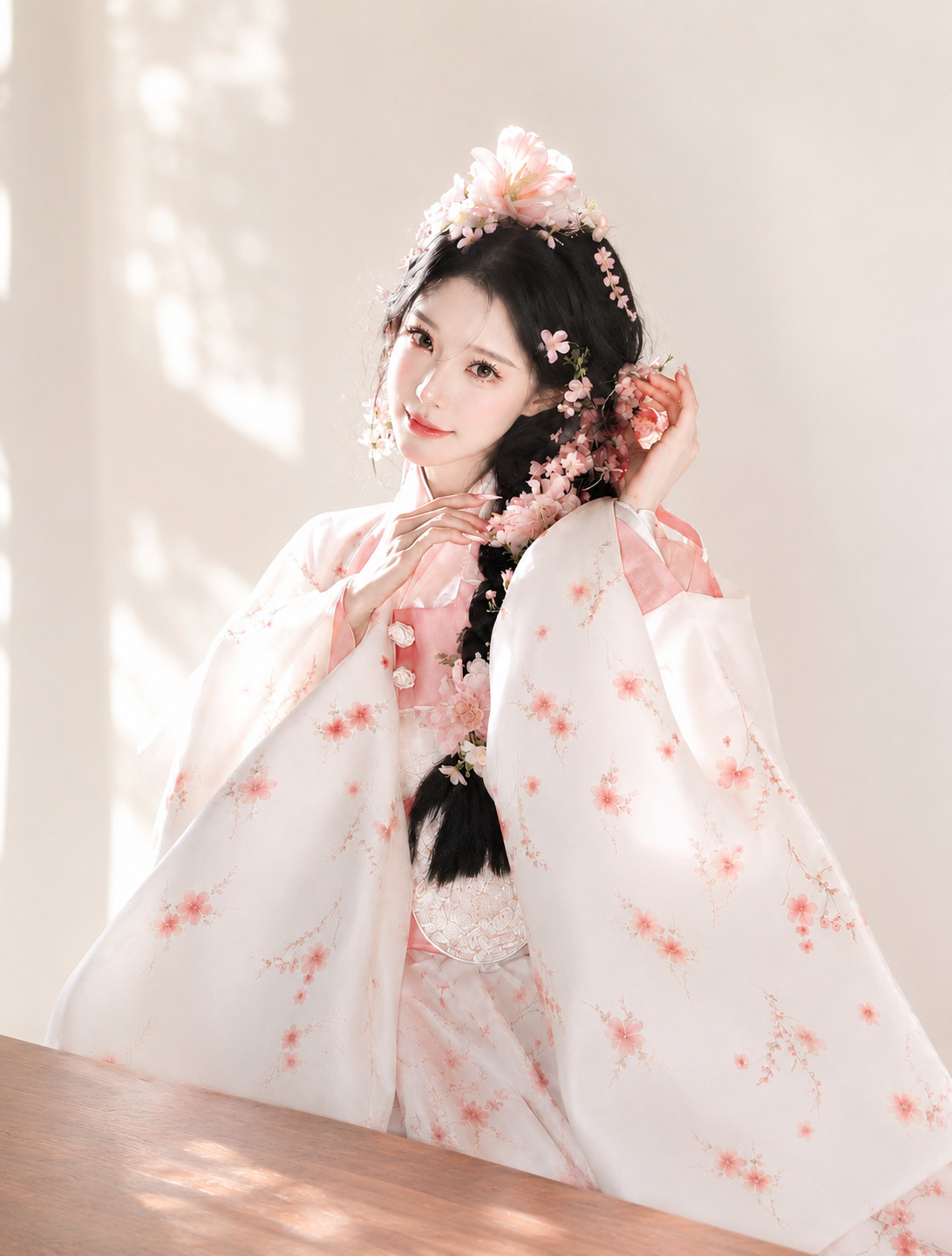 Pink Princess Korean Hanbok Dress Flowing Wide Sleeve Court Style
