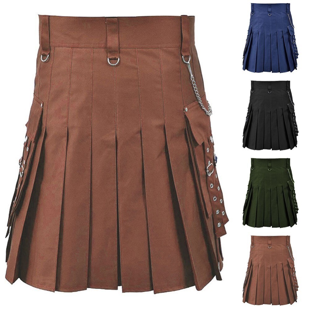 Medieval Skirt Solid Color Scottish Festival Men Kilt Traditional Highland Dress