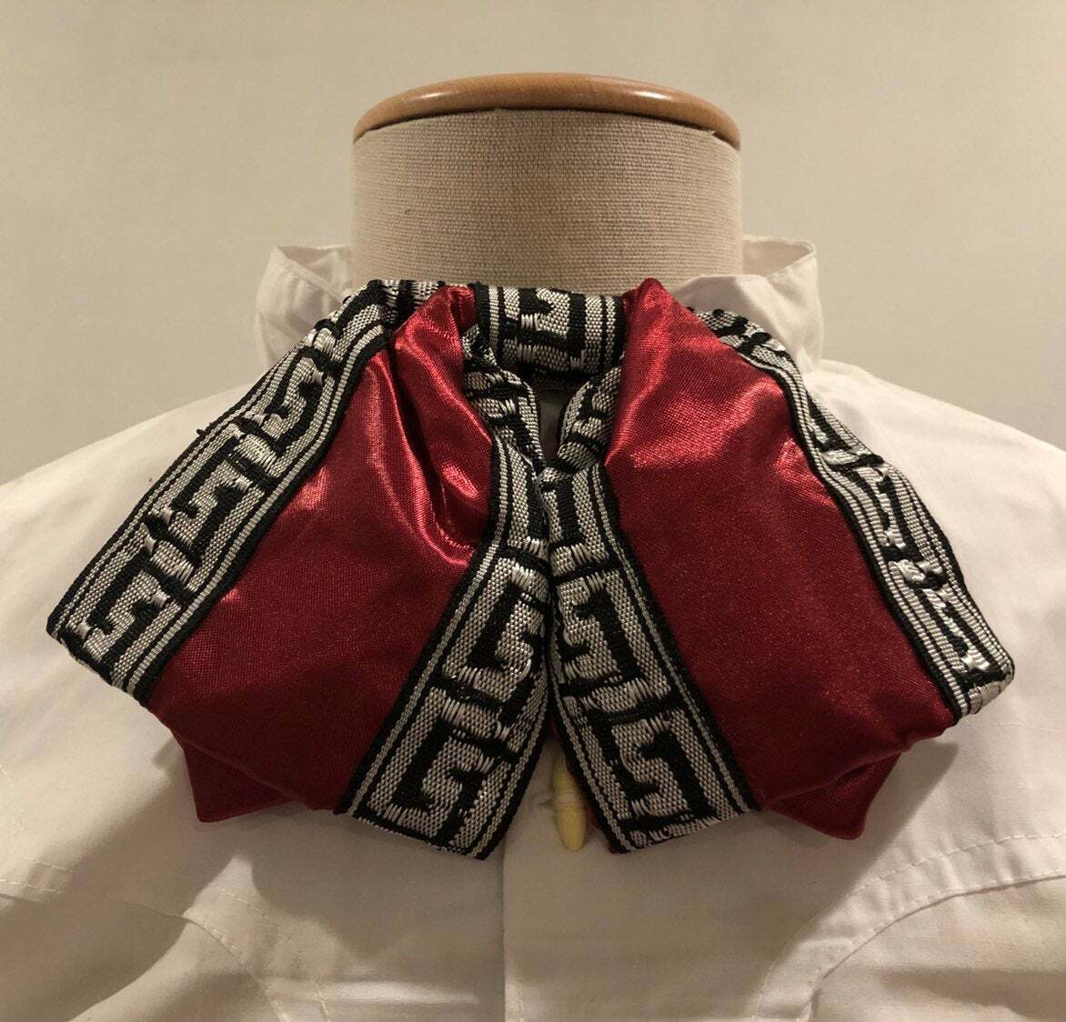 Mexican Charro Moño Burgundy Vino Silver Grecas Black Mariachi Bow Tie