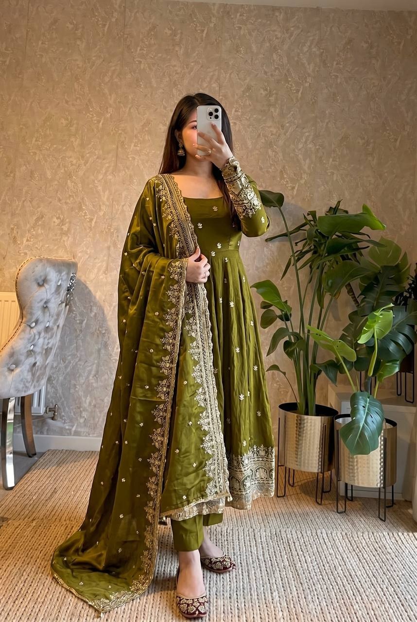 Indian Wedding Anarkali Gown Pant Set Sequins Party Wear Outfit