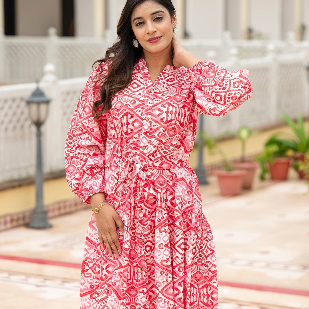 Pink Cotton Plus Size Midi Dress for Women Casual Flowy Summer Dress XS to 7XL
