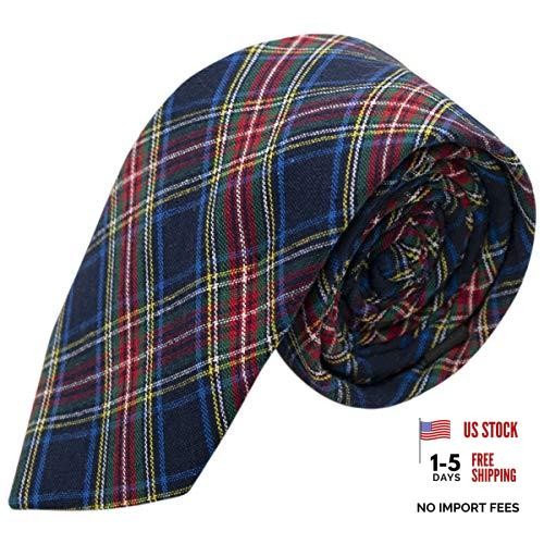 King & Priory Traditional Navy Blue Tartan Necktie, Check, Plaid