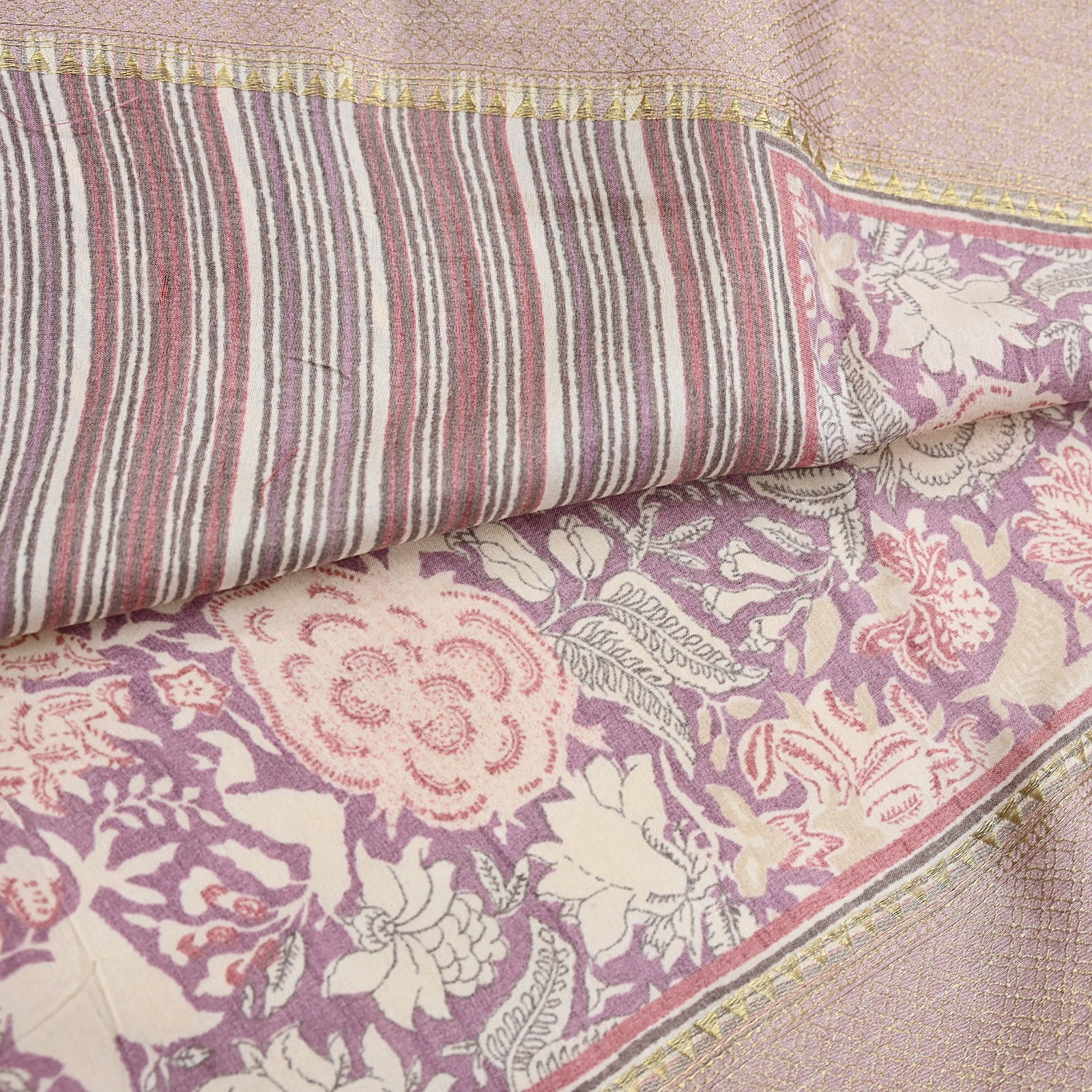 Vintage Purple beige Pure Khadi Silk Saree 5Yd Handloom Indian Sari Soft Fabric
