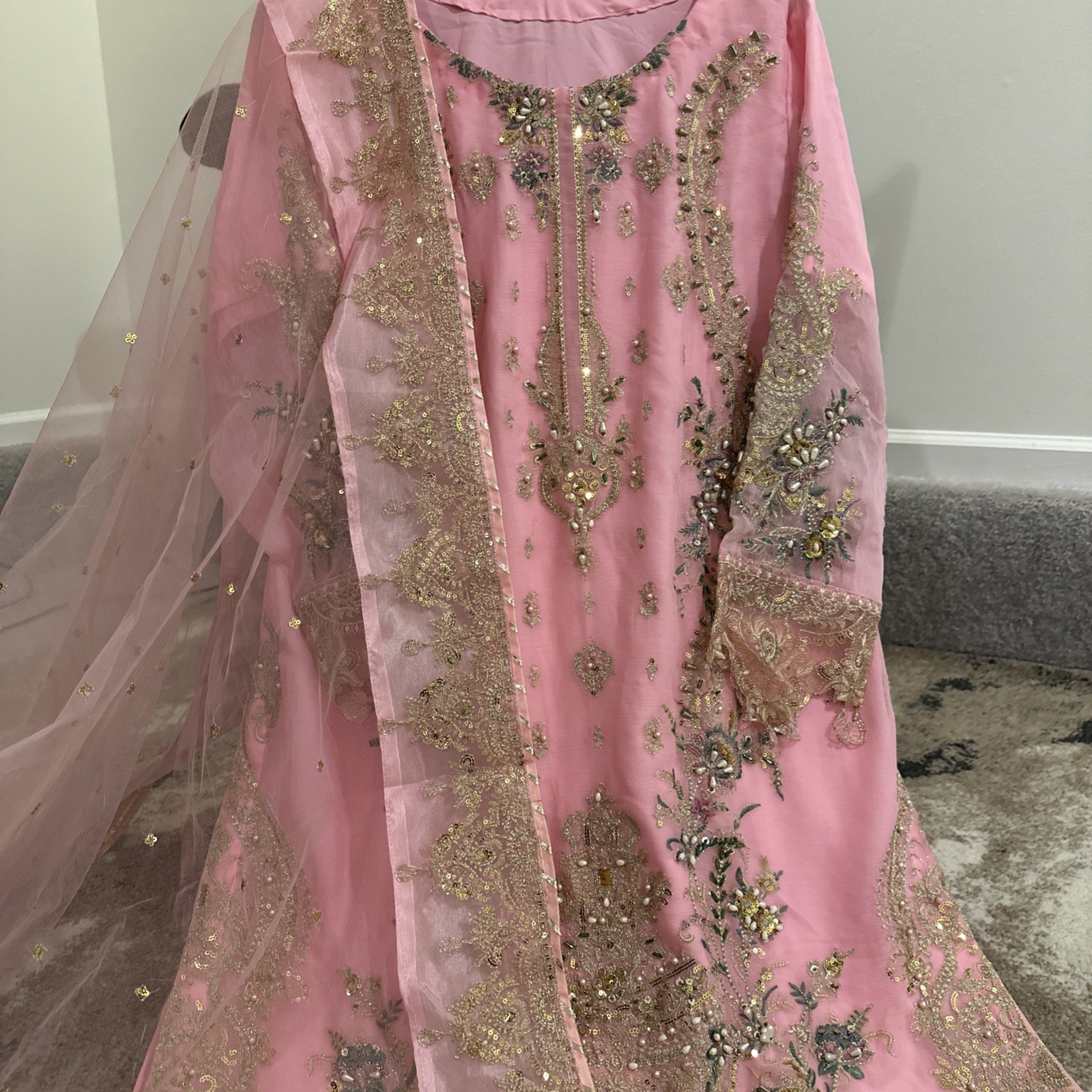 Pakistani Indian salwar kameez Embroidered Chiffon Long Duppatta Bust 42