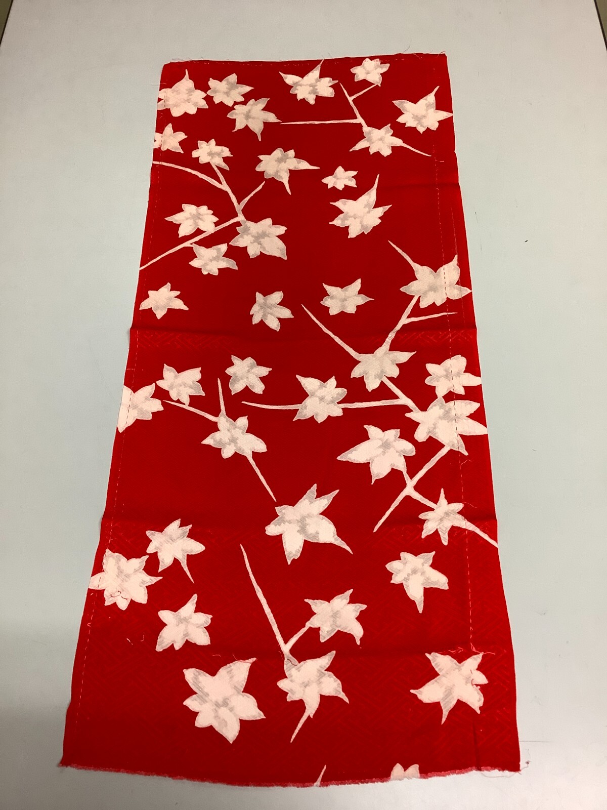Japanese Vintage Kimono Fabric cloth Boro silk red Maple scrub dirt 30.3×13.3in
