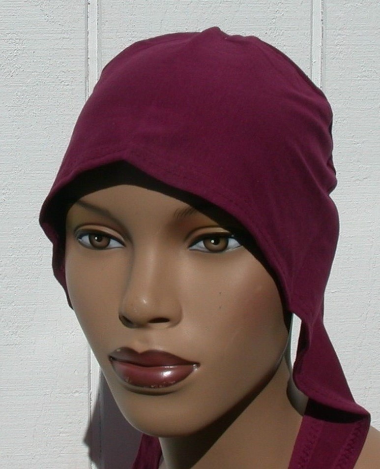 Conservative Turban Cap Hijab BURGUNDY Cotton Tie Back Bonnet