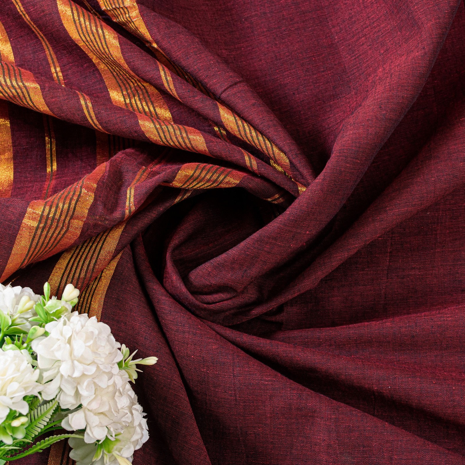 Sanskriti Vintage Dark Red Pure Cotton Saree Indian Hand Woven/Solid 5+Yd Fabric