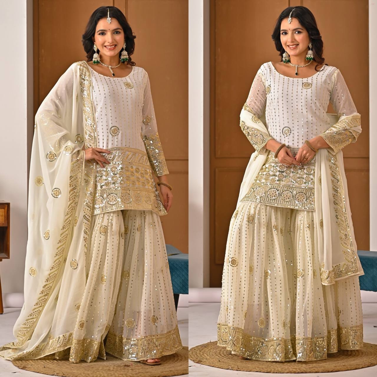 Ethnic Designer Faux Georgette Kurta Palazzo With Dupatta For Women