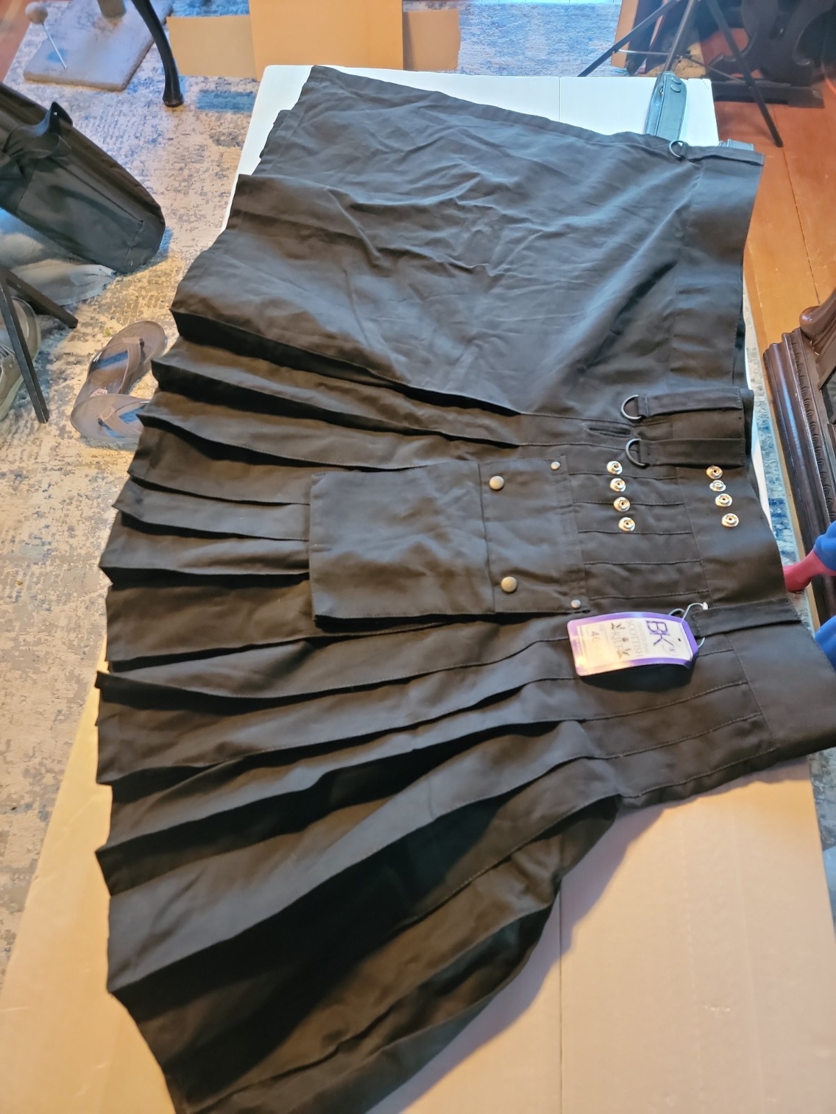 Utility Kilt for Men Scottish Traditional Kilt 100% Cotton Sz 46/48 Black