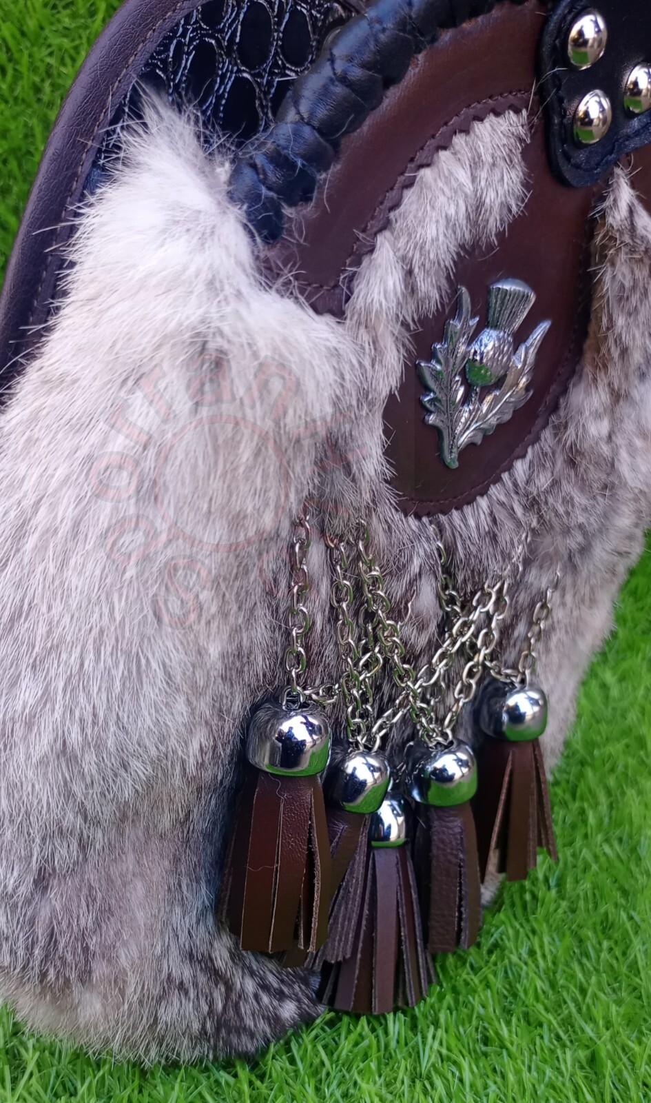 Handmade Gray Rabbit Scottish Kilt Sporran-Wedding Fashion Sporran