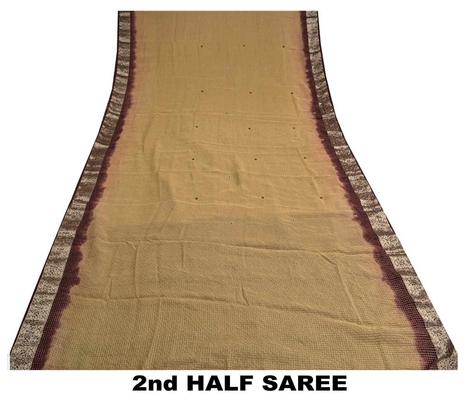Sanskriti Vintage Sarees Brown Georgette Hand Beaded Zari Brocade Sari 6Ydfabric