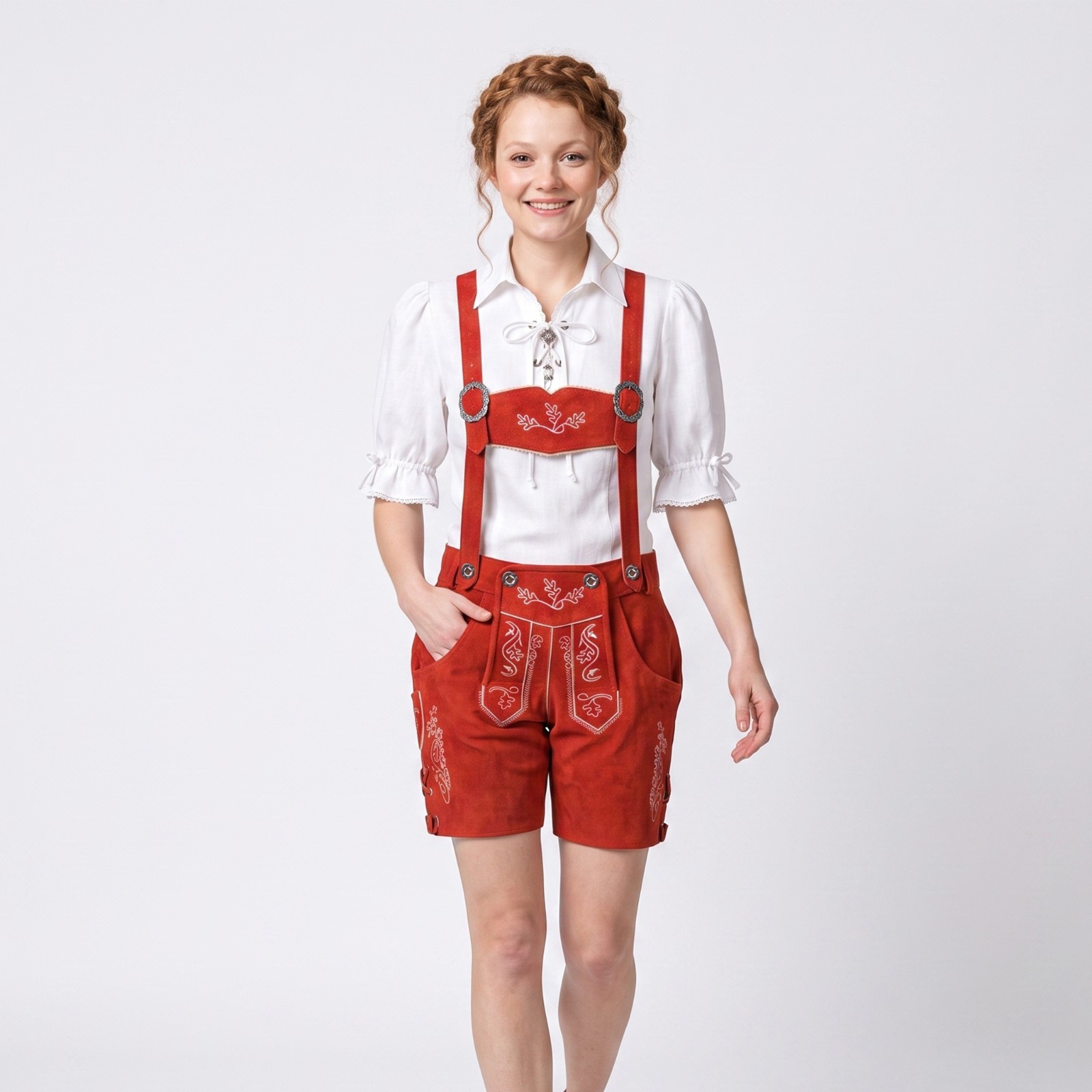 Bavarian Women Lederhosen Red Traditional Ladies Germen Outfit Oktoberfest Dress