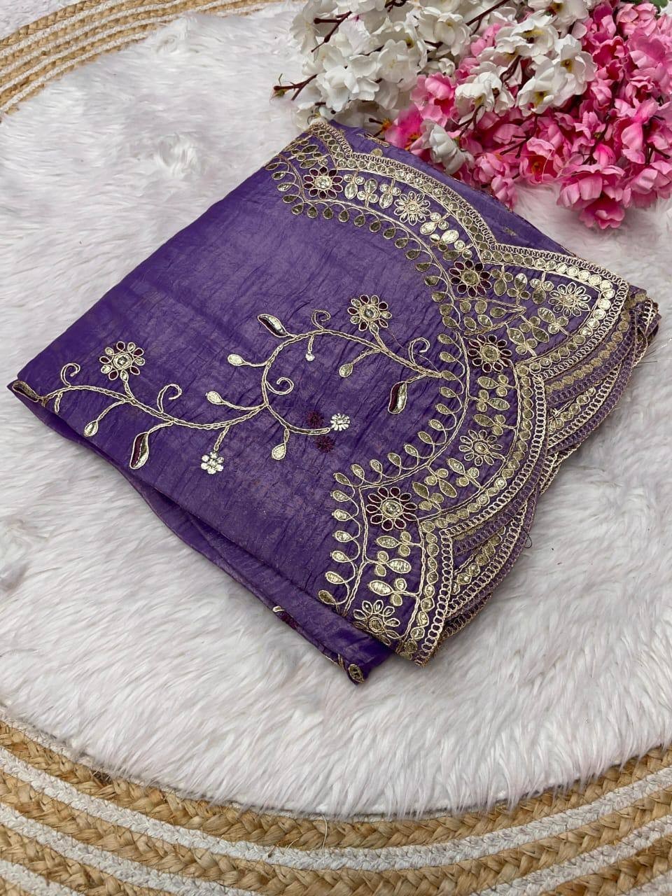 Bollywood Gold Crush Designer Saree C Pallu Codding Gota Foil Embroidery Cutwork