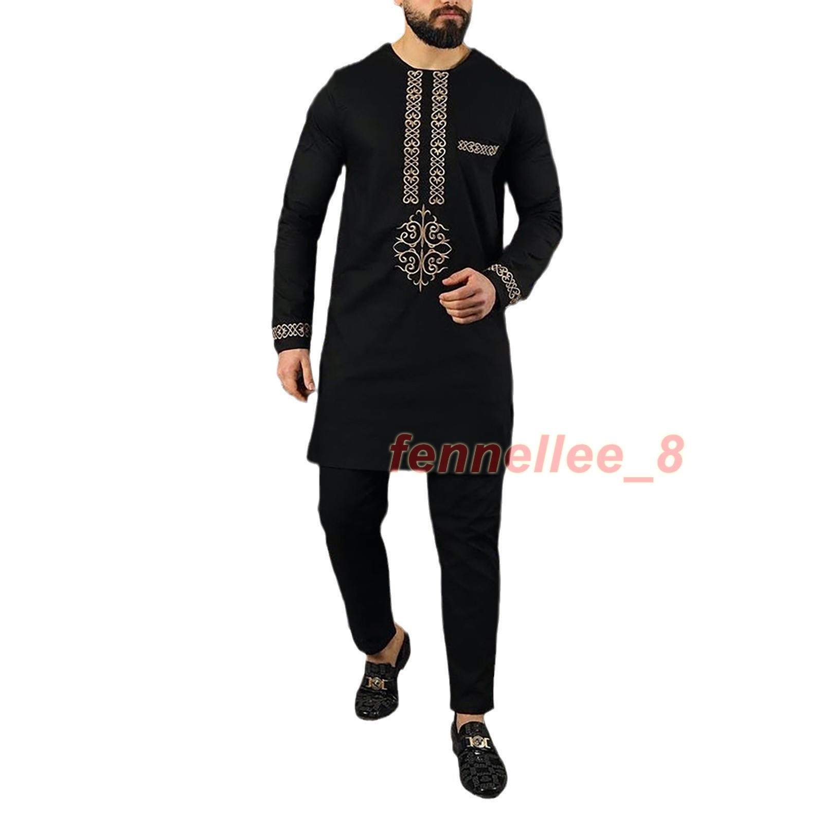 Men’s African 2 Piece Set Traditional Shirt and Pants Set Suit Middle East Suit