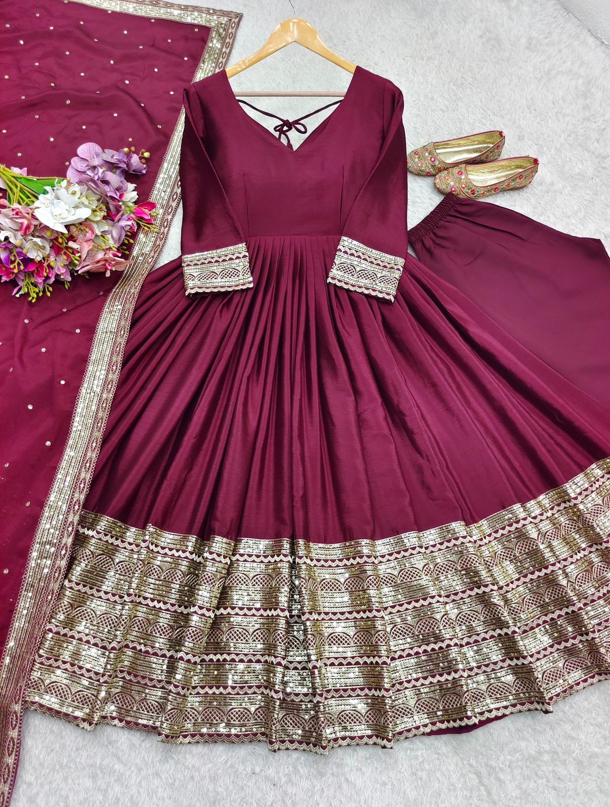 Presenting New Collection Heavy Pure Blooming Georgette Gown -Pent Dupatta Set