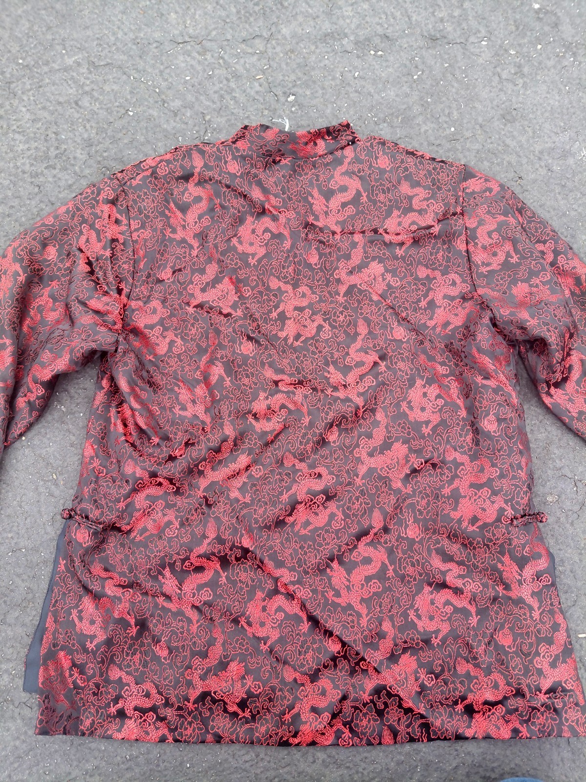 Vintage Jade Jade Jade Dragon Jacket Red Black Brocade Tang Coat Rayon M