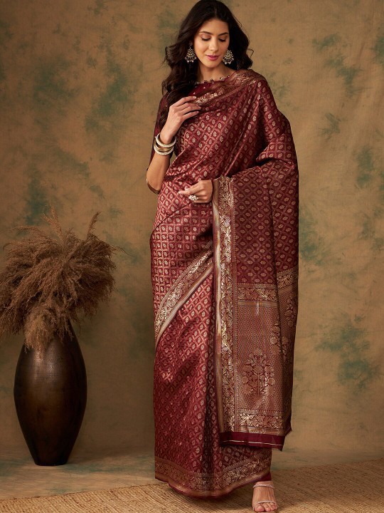 Banarasi Silk Saree Woven Designer Zari Indian Ethnic Sari Blouse For Womens