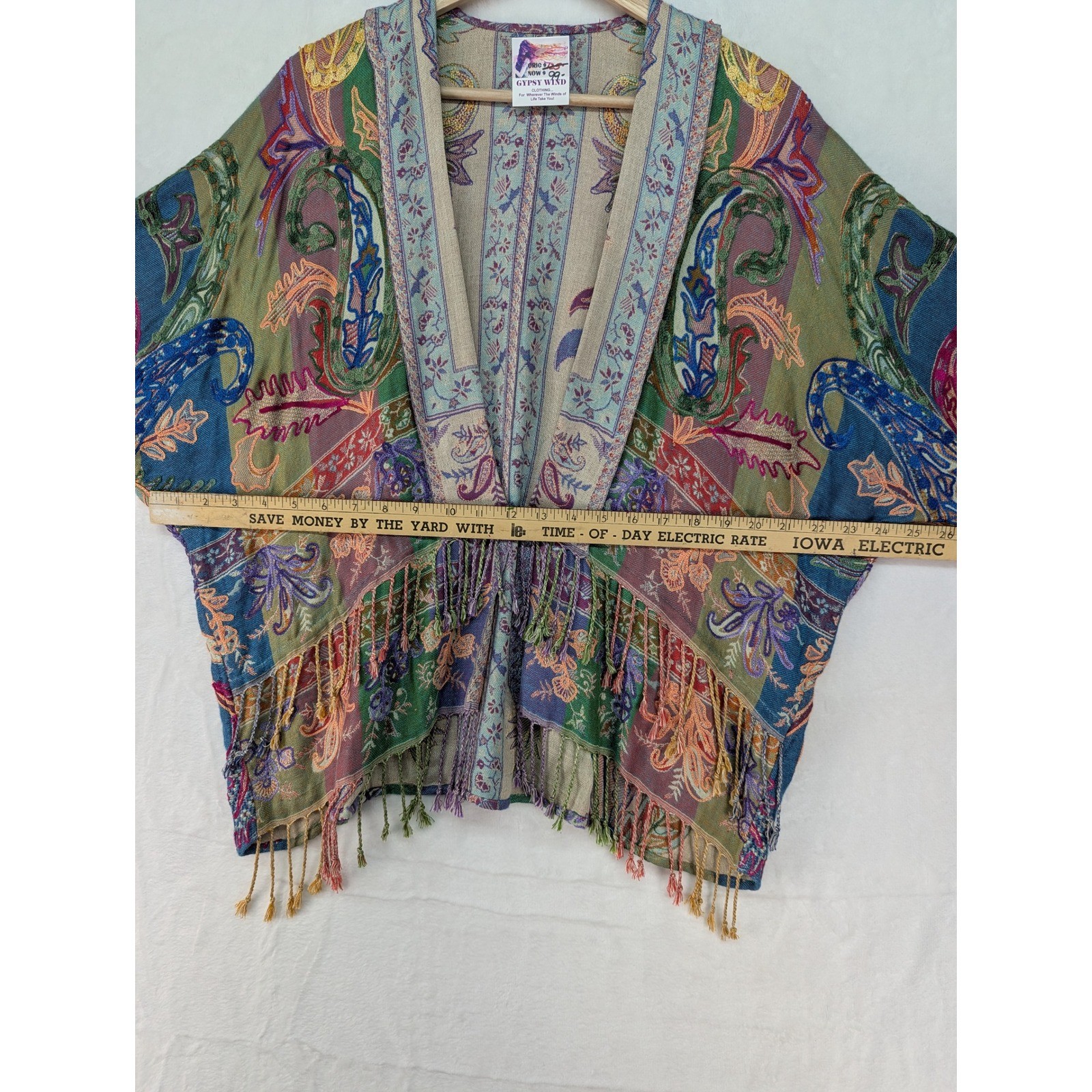 Gypsy Wind Patterns Bay Paisley Kimono Jacket Fringe Boho Multicolor Rayon OS
